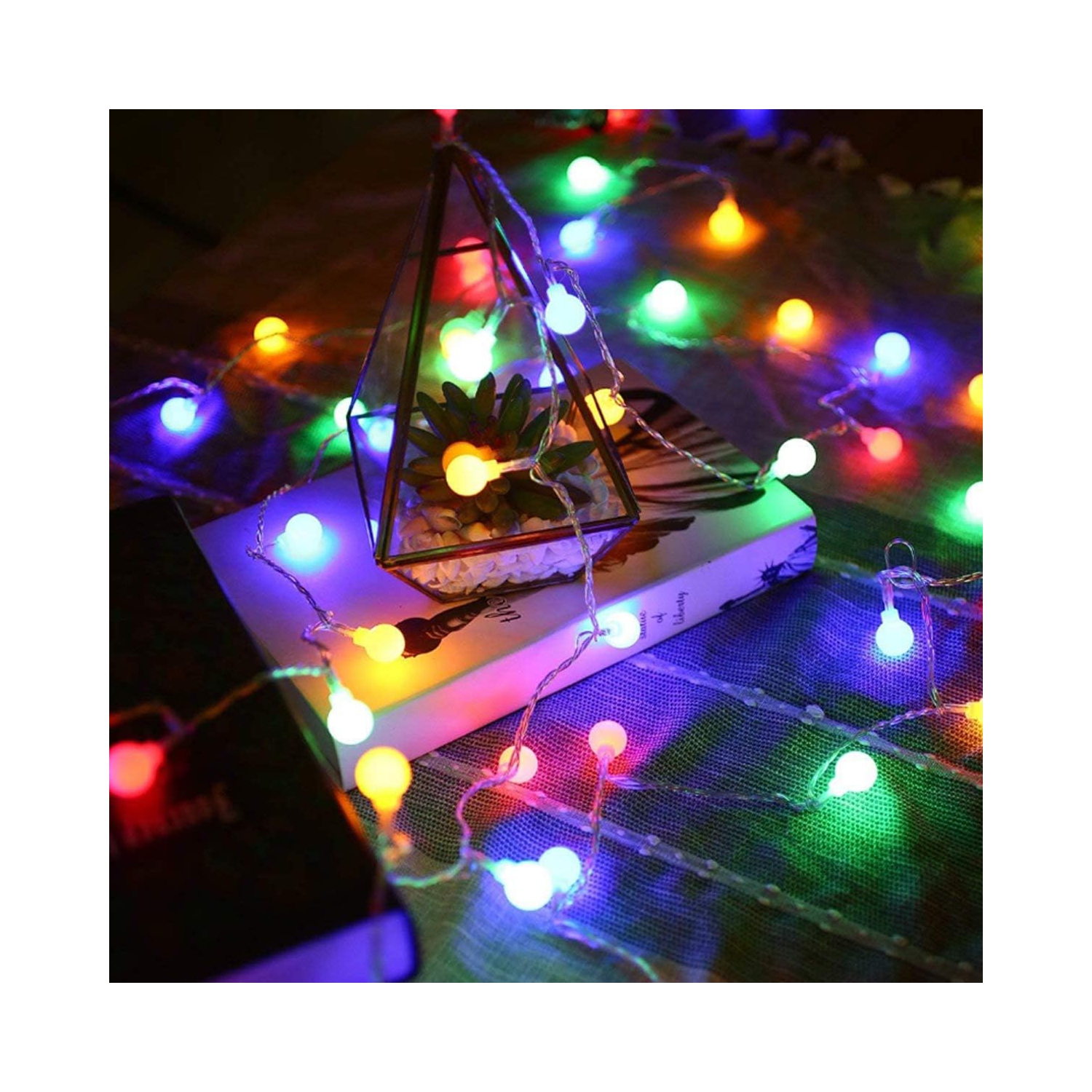 Guirlande de lumières Globe Fairy alimentée par pile 49 pi/15&nbsp;M 100 unités LED 8 modes étanche avec télécommande et minuterie