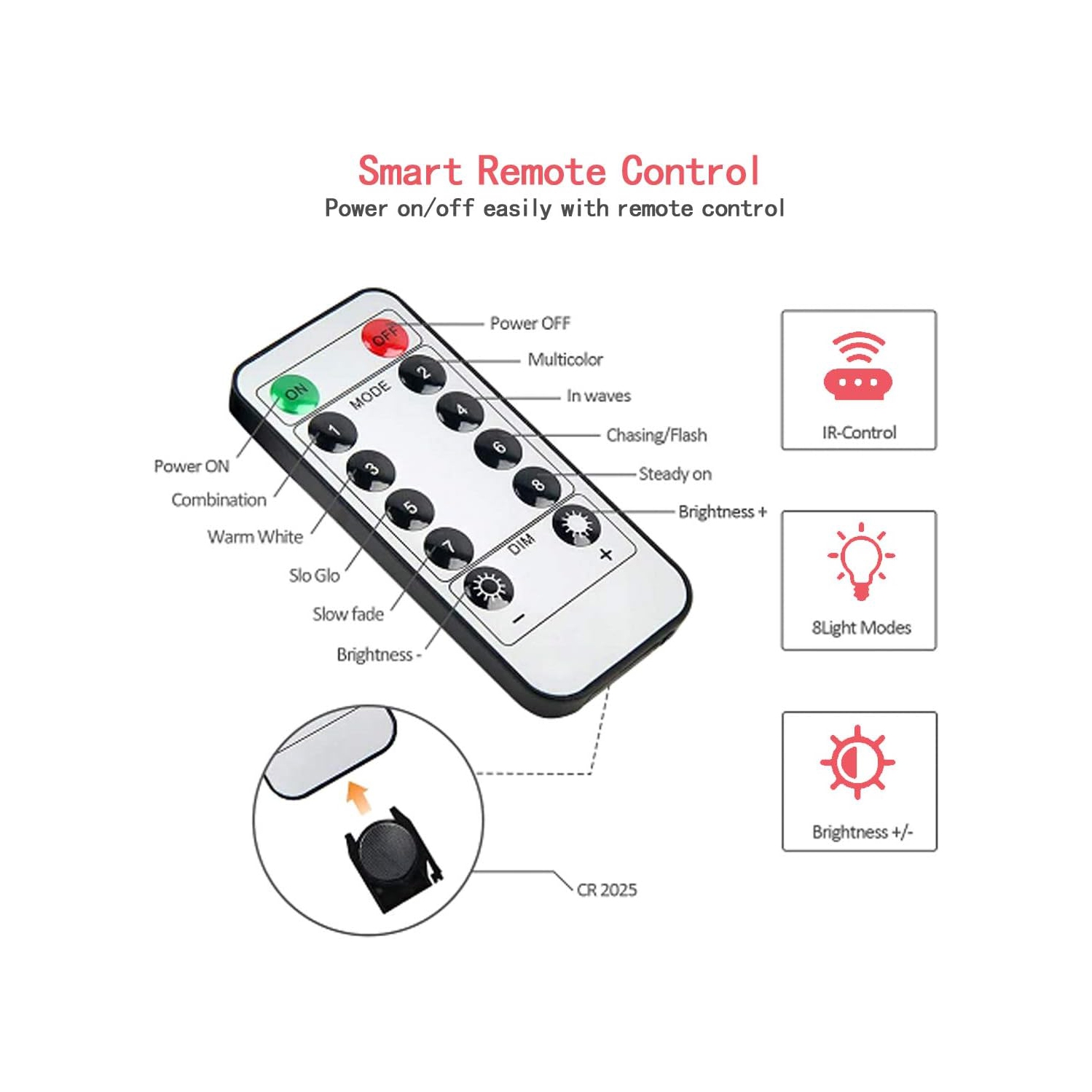 Guirlande de lumières Globe Fairy alimentée par pile 49 pi/15&nbsp;M 100 unités LED 8 modes étanche avec télécommande et minuterie