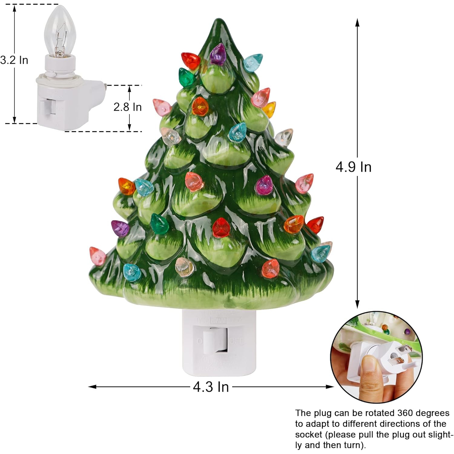 Ceramic Christmas Tree Night Light, 6" Christmas Decorative Ceramic Tree
