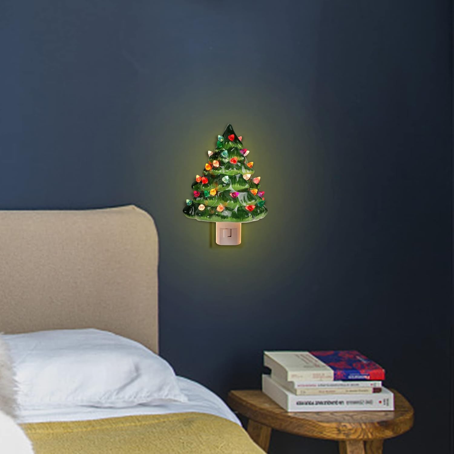 Ceramic Christmas Tree Night Light, 6" Christmas Decorative Ceramic Tree