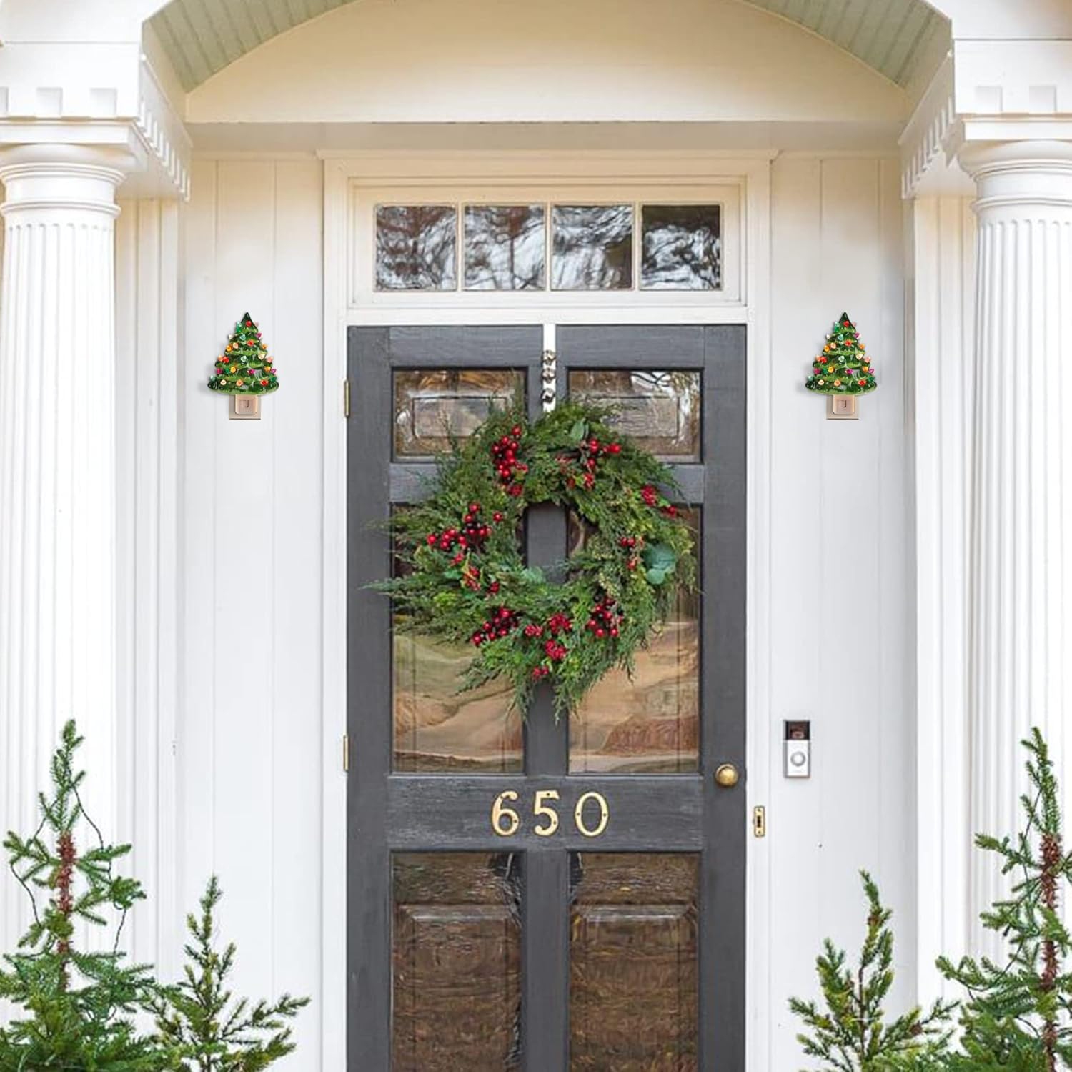 Ceramic Christmas Tree Night Light, 6" Christmas Decorative Ceramic Tree