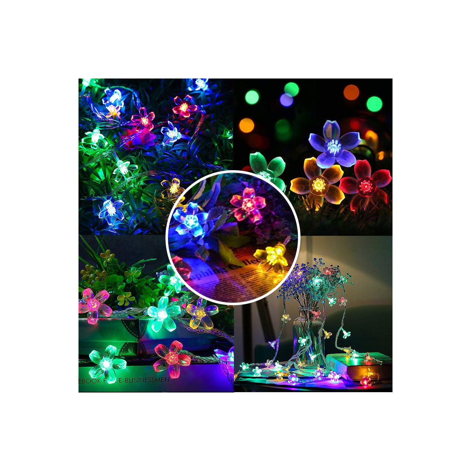 Lumières de Noël Décoration de chambre Jeu de lumières en forme de fleurs 33 pi 100LED 8 modes Fleurs d'intérieur de fête de mariage LED