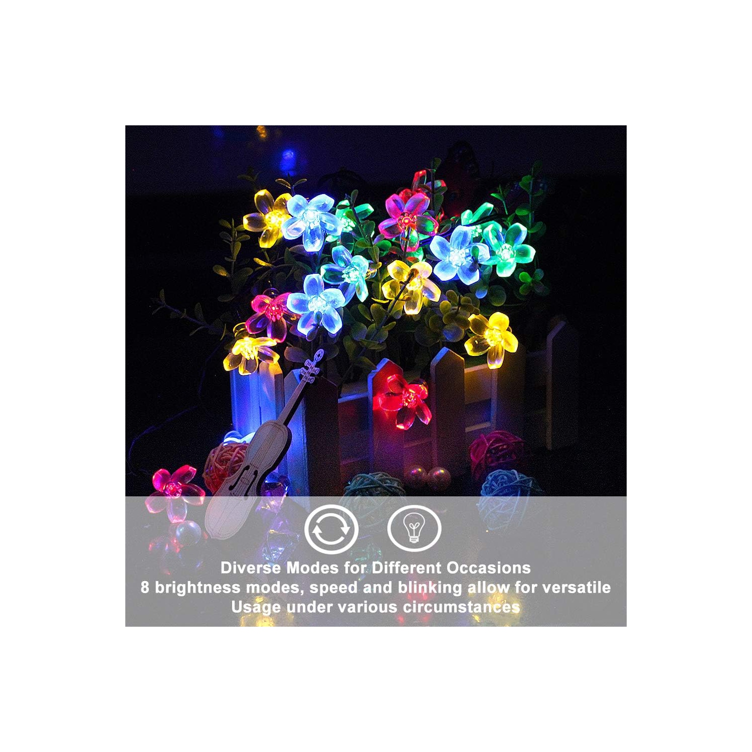 Lumières de Noël Décoration de chambre Jeu de lumières en forme de fleurs 33 pi 100LED 8 modes Fleurs d'intérieur de fête de mariage LED