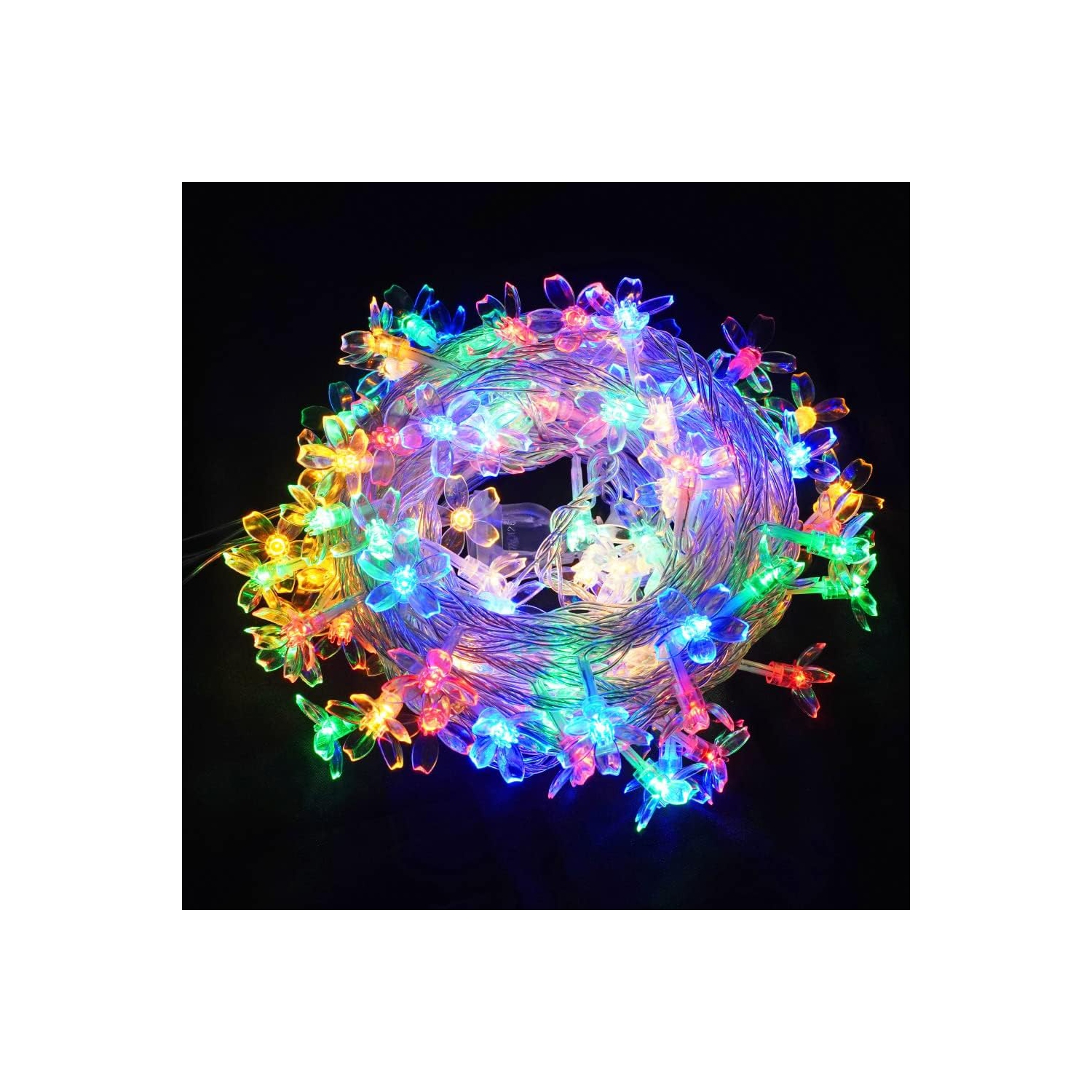 Lumières de Noël Décoration de chambre Jeu de lumières en forme de fleurs 33 pi 100LED 8 modes Fleurs d'intérieur de fête de mariage LED