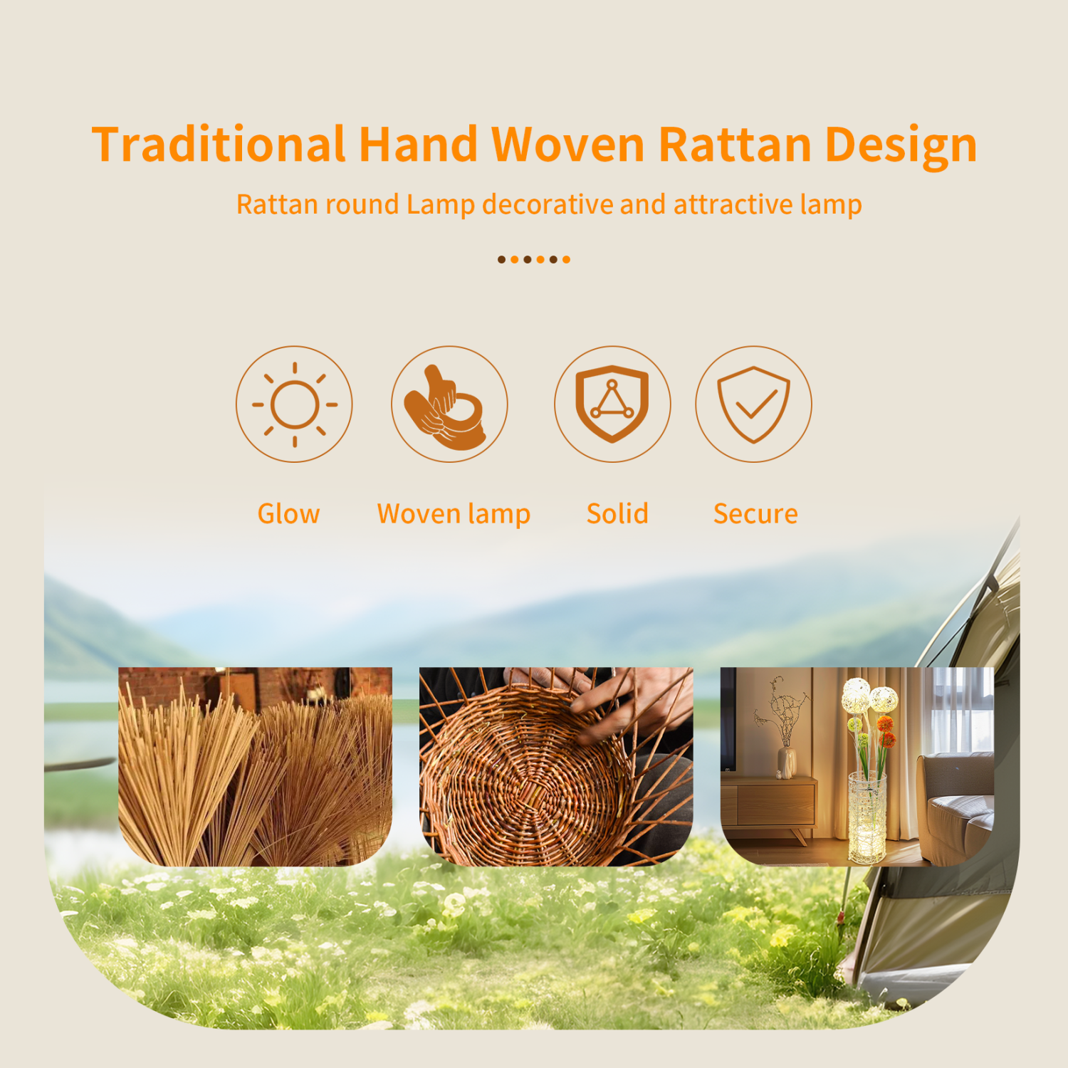 Modern LED Standing Floor Lamp Night Light Decorative Rattan Hand-Woven Lantern Reading Light for Bedroom Living Room