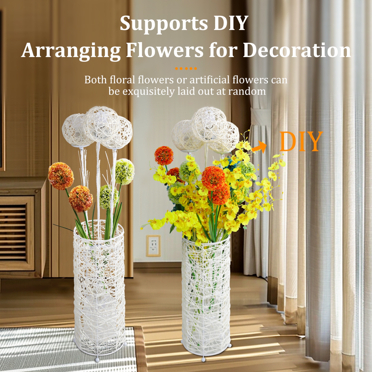 Modern LED Standing Floor Lamp Night Light Decorative Rattan Hand-Woven Lantern Reading Light for Bedroom Living Room