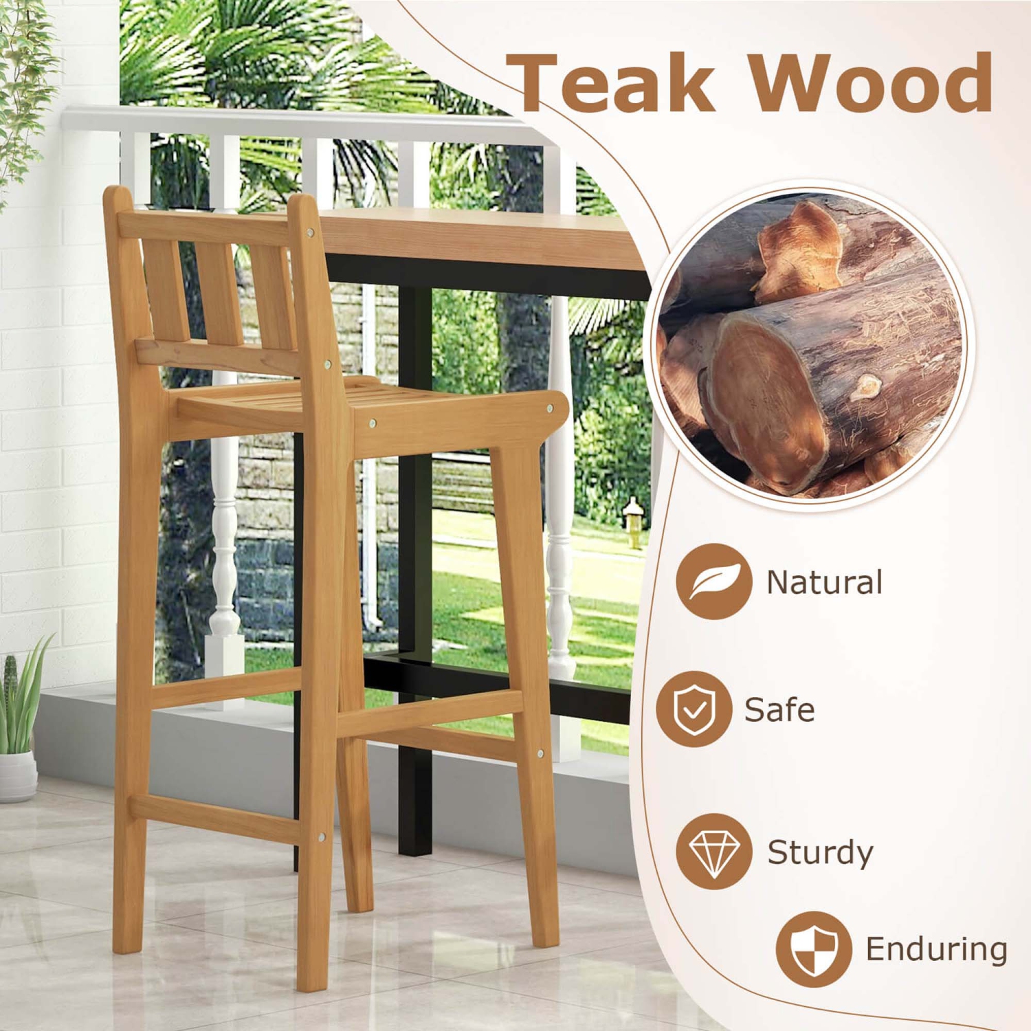 Costway 3 PCS Patio Bar Set Round Cocktail Table with 2 Armless Bar Height Stools