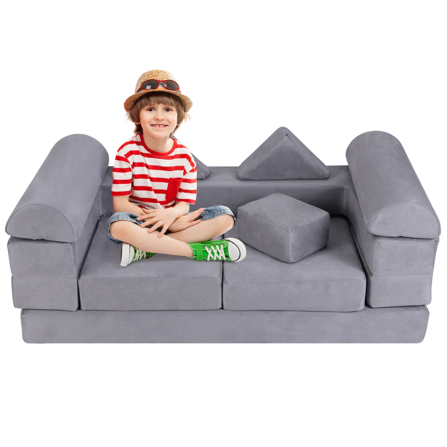 Costway Kids Modular Play Couch Play Set with Suede Fabric Cover High-Density Foam