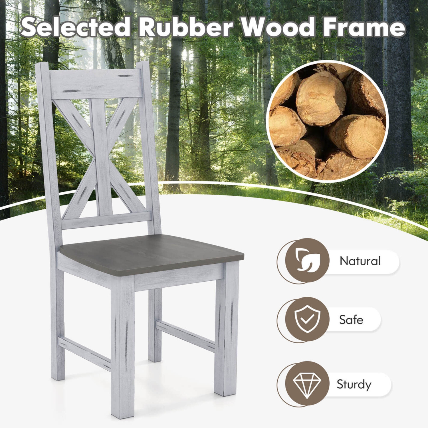 Costway Wooden Dining Chair Set of 4 with Rubber Wood Frame Elegant Hollowed Backrest