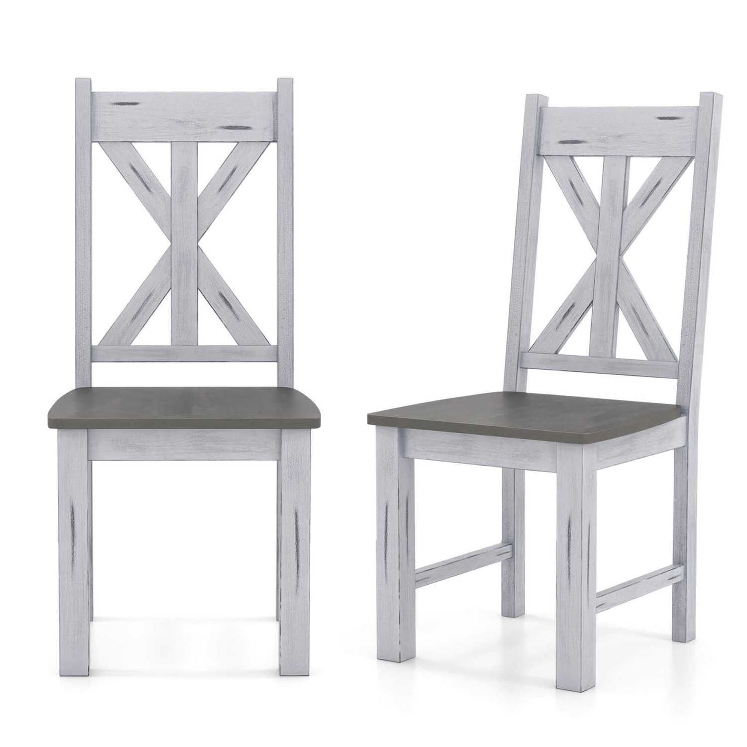 Costway Wooden Dining Chair Set of 2 with Rubber Wood Frame Elegant Hollowed Backrest