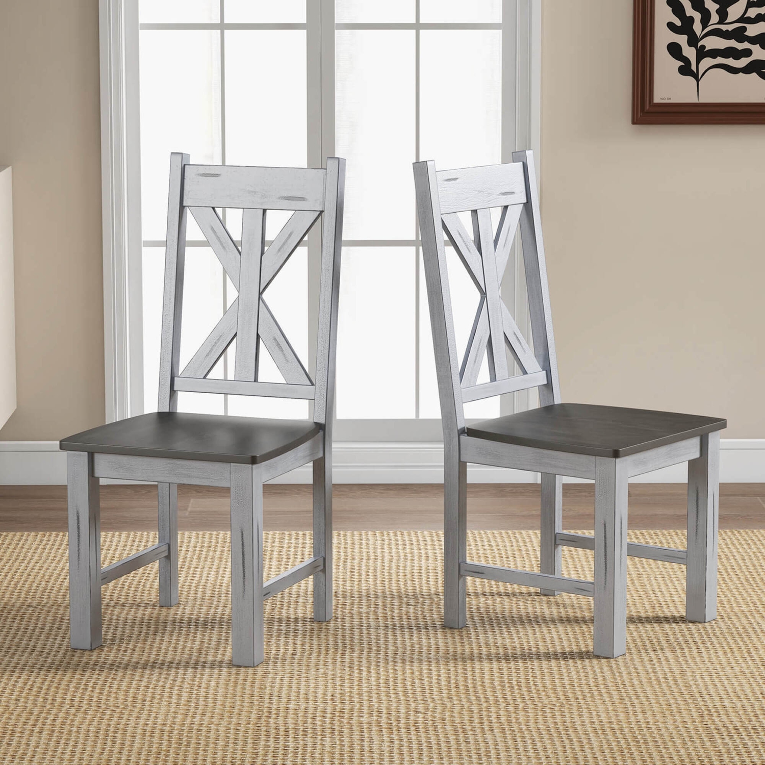 Costway Wooden Dining Chair Set of 2 with Rubber Wood Frame Elegant Hollowed Backrest