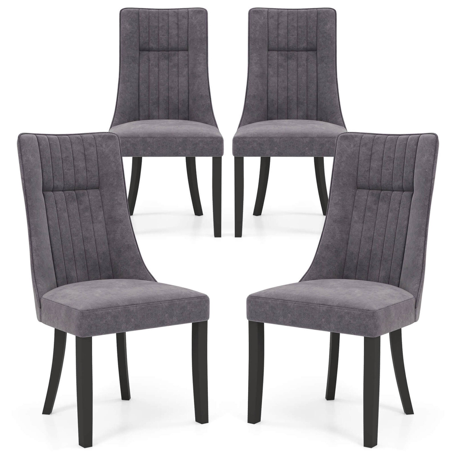 Costway Channel Tufted Dining Chairs Set of 4 with High Backrest Rubber Wood Legs Modern
