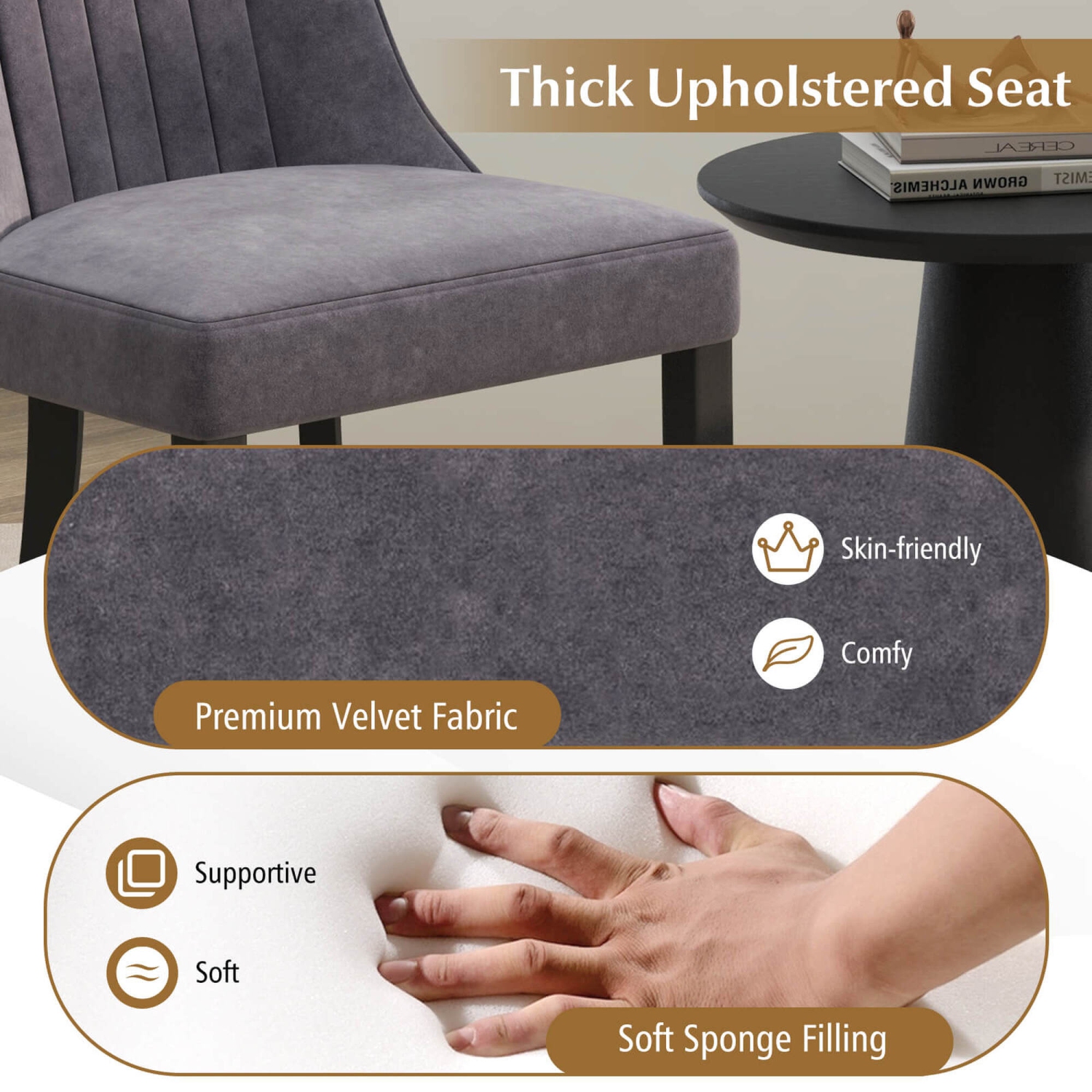 Costway Channel Tufted Dining Chairs Set of 4 with High Backrest Rubber Wood Legs Modern