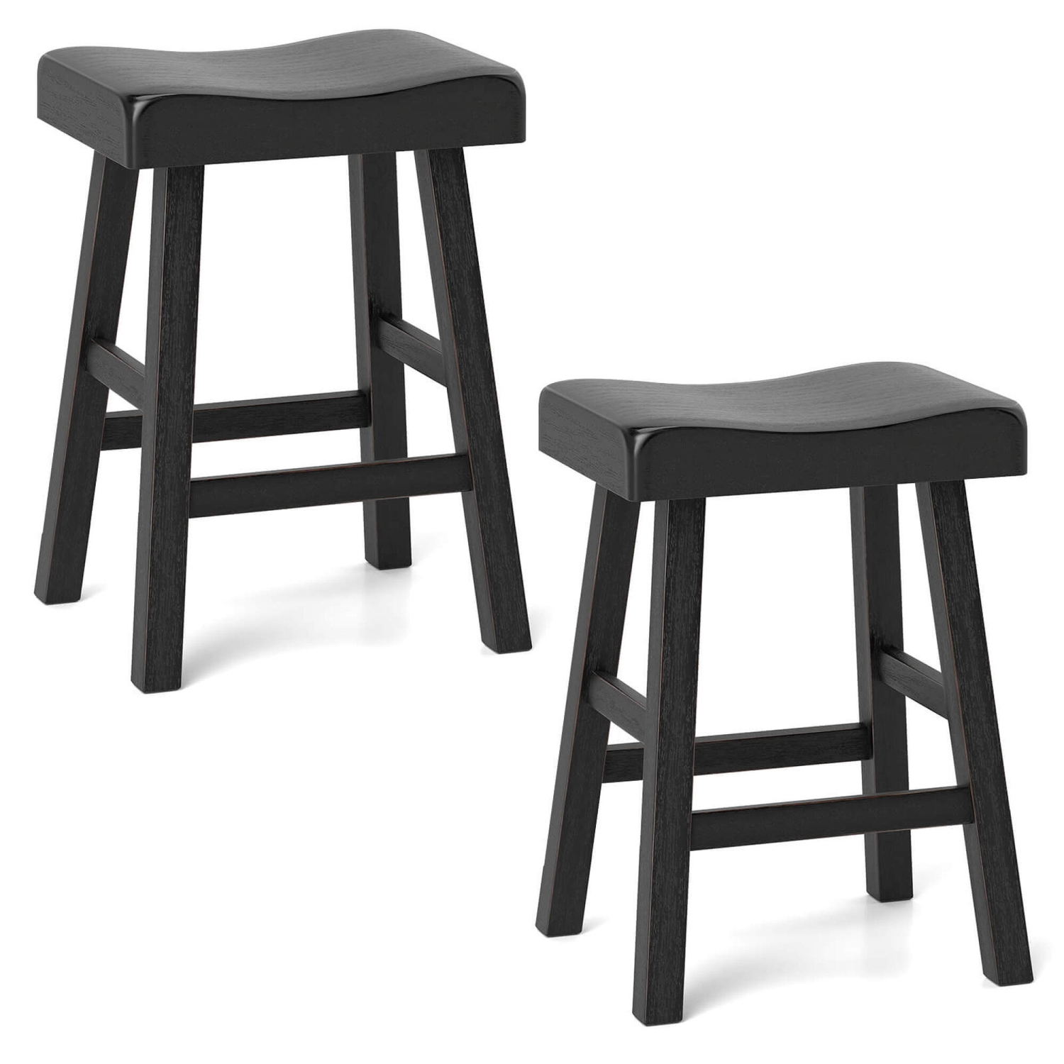 Costway 24-Inch Modern Solid Wood Saddle Stools Set of 2 with Curved Seats Footrests