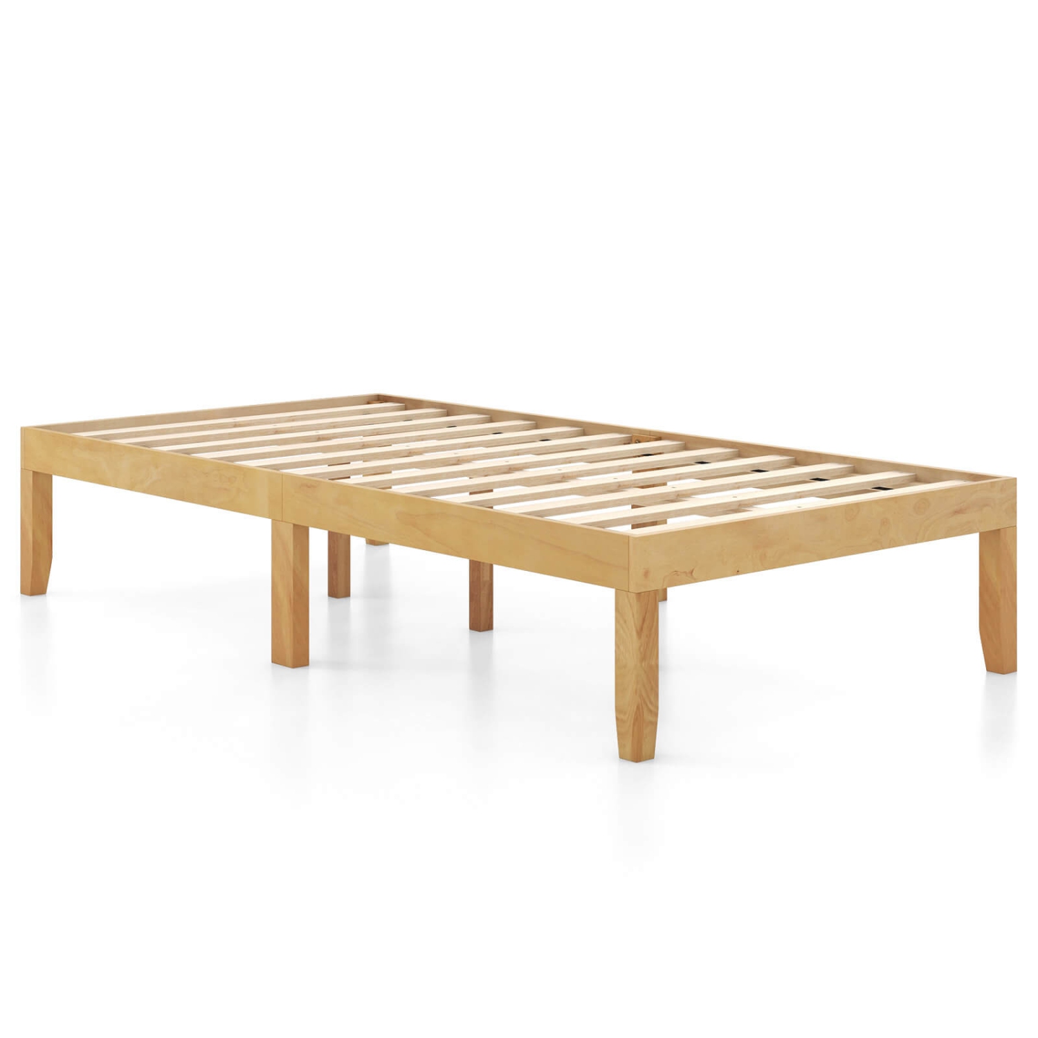 Cadre de lit plateforme jumeau en bois de 14&nbsp;po de Costway avec pattes en hévéa, rangement sous le lit beige