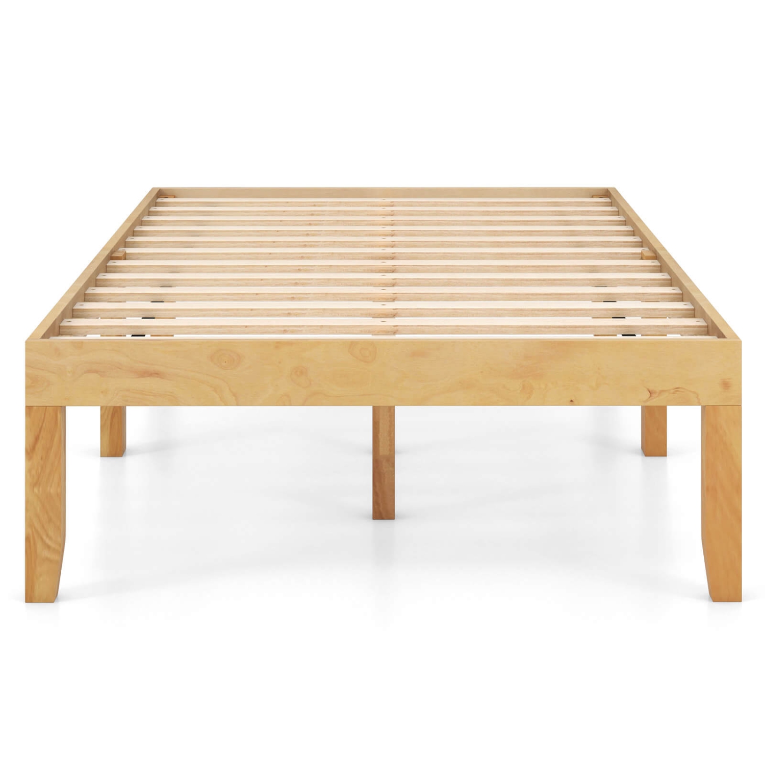 Cadre de lit plateforme jumeau en bois de 14&nbsp;po de Costway avec pattes en hévéa, rangement sous le lit beige