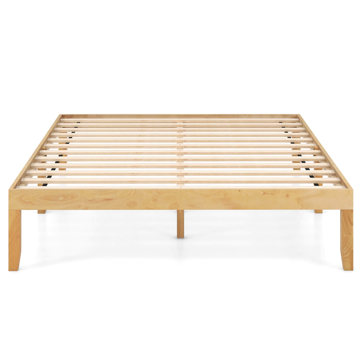 Cadre de grand lit plateforme en bois de 14&nbsp;po de Costway avec pattes en hévéa, rangement sous le lit beige