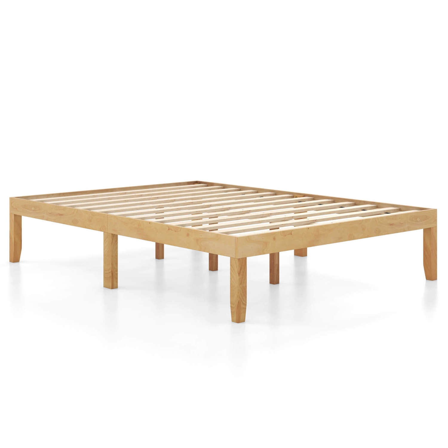 Costway Full Size Wooden Platform Bed Frame 14" with Rubber Wood Legs Under-bed Storage Beige