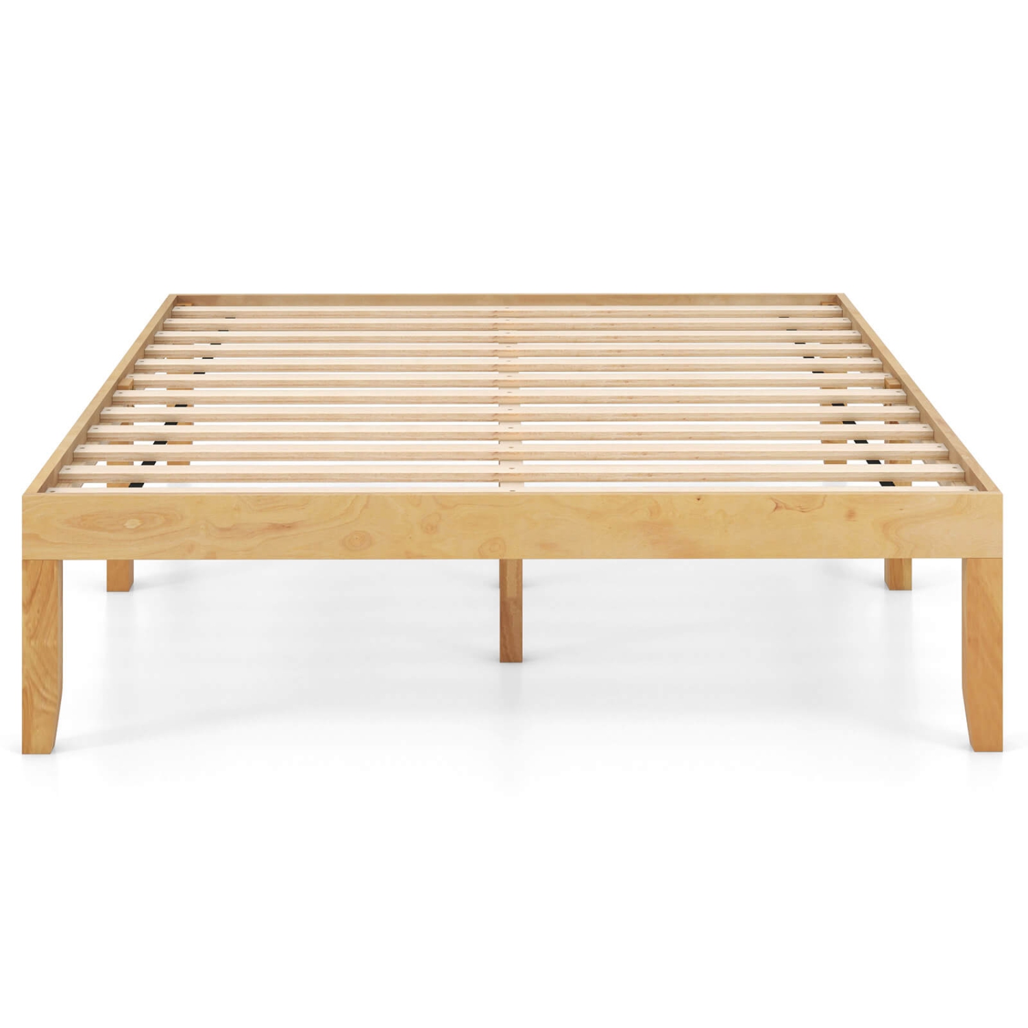 Costway Full Size Wooden Platform Bed Frame 14" with Rubber Wood Legs Under-bed Storage Beige
