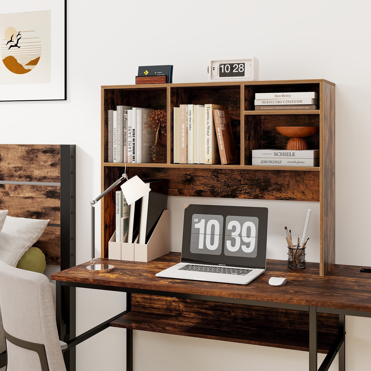 Bibliothèque de bureau pour ordinateur de Costway avec rangement pour étagère de comptoir et 4 compartiments