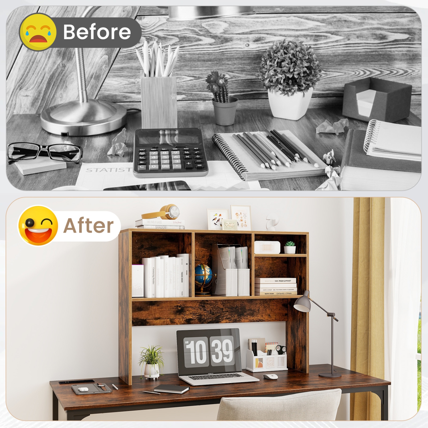 Bibliothèque de bureau pour ordinateur de Costway avec rangement pour étagère de comptoir et 4 compartiments