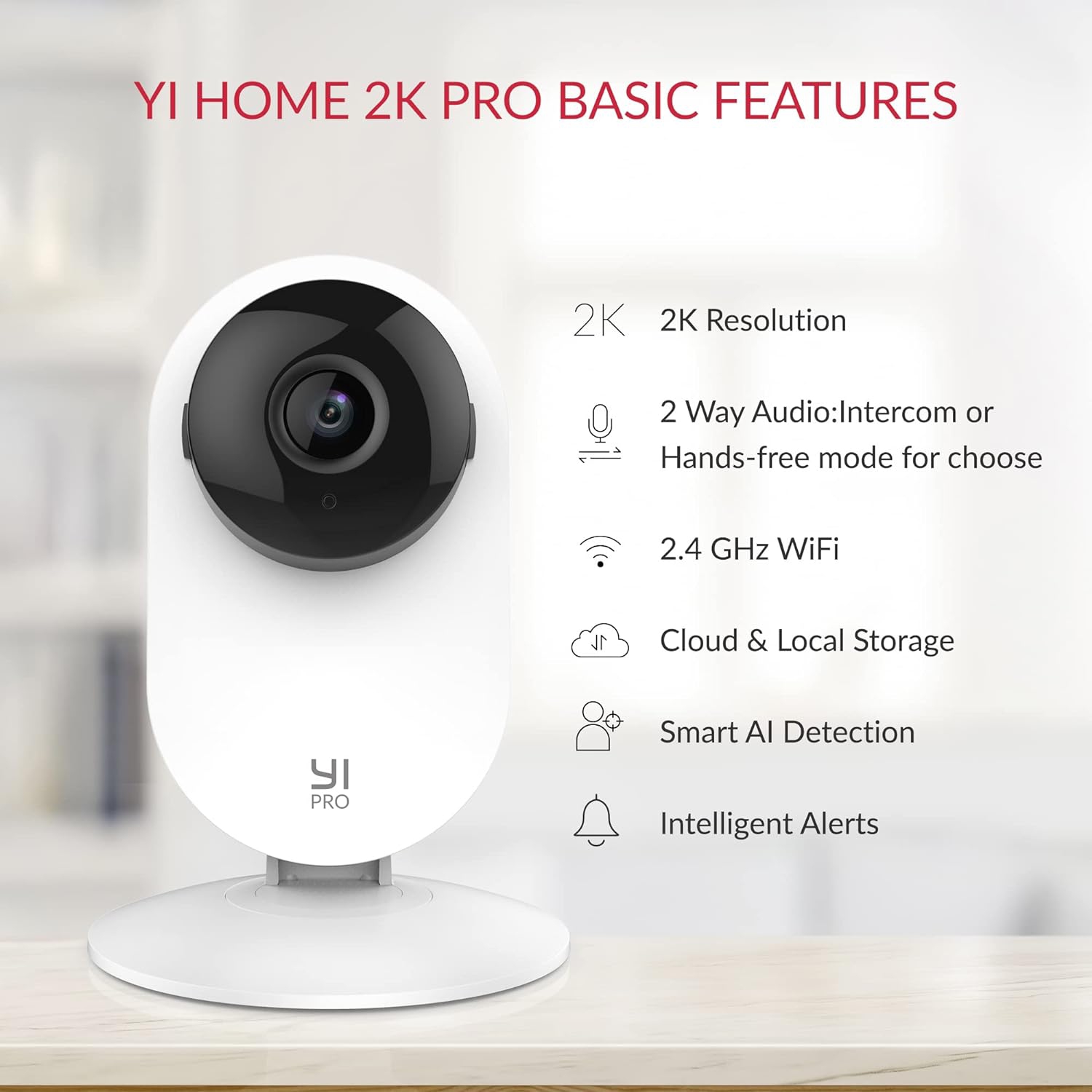 YI Pro 2K Home Security Camera, 2.4Ghz Indoor Camera with Person, Vehicle, Animal Smart Detection, Phone App for Baby, Pet, Dog Monitoring, Works