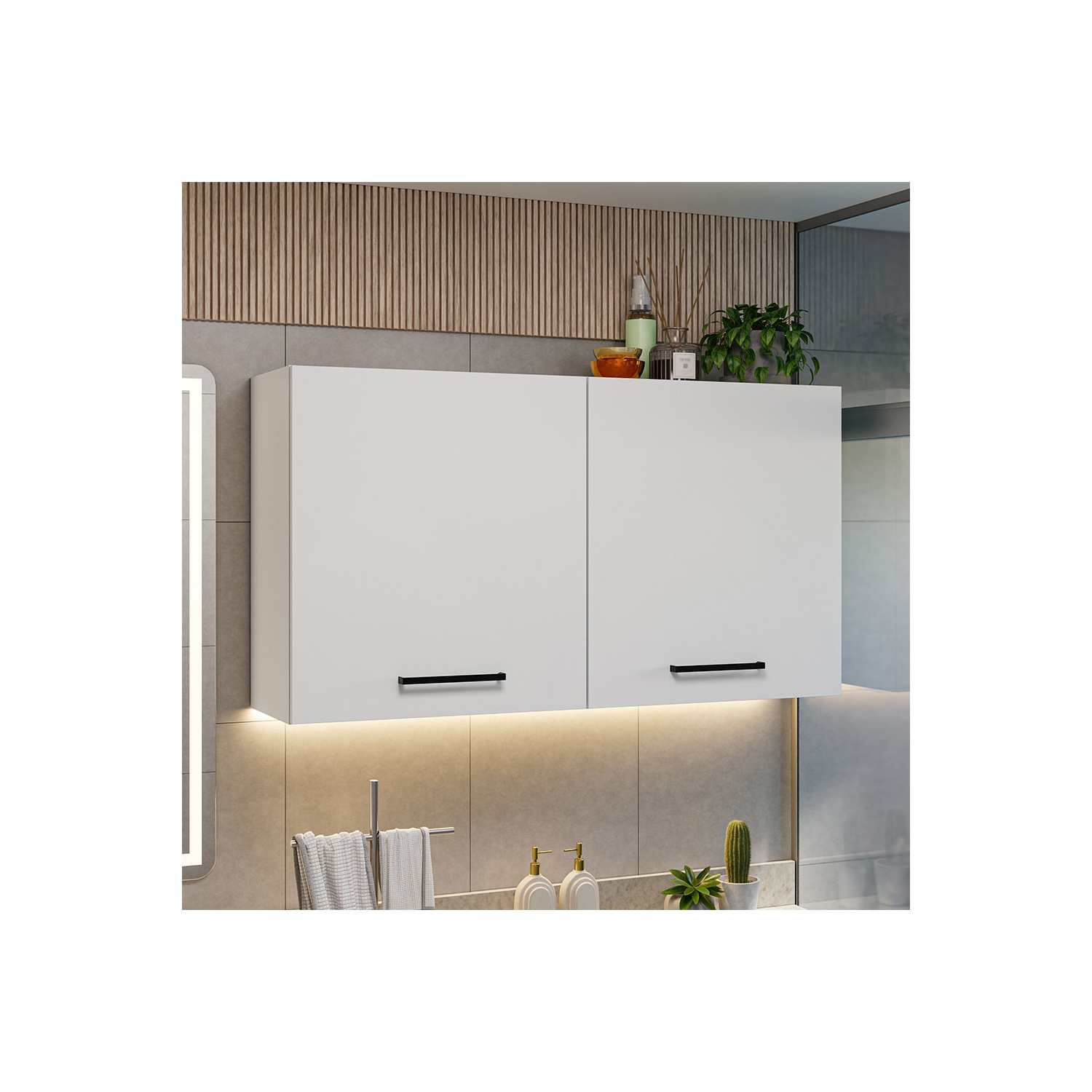 Madesa Bathroom Wall Cabinet with 2 Doors and Shelves Wooden Storage Unit for Toiletries, Towels, and Skincare Ideal for Bathroom Organization and