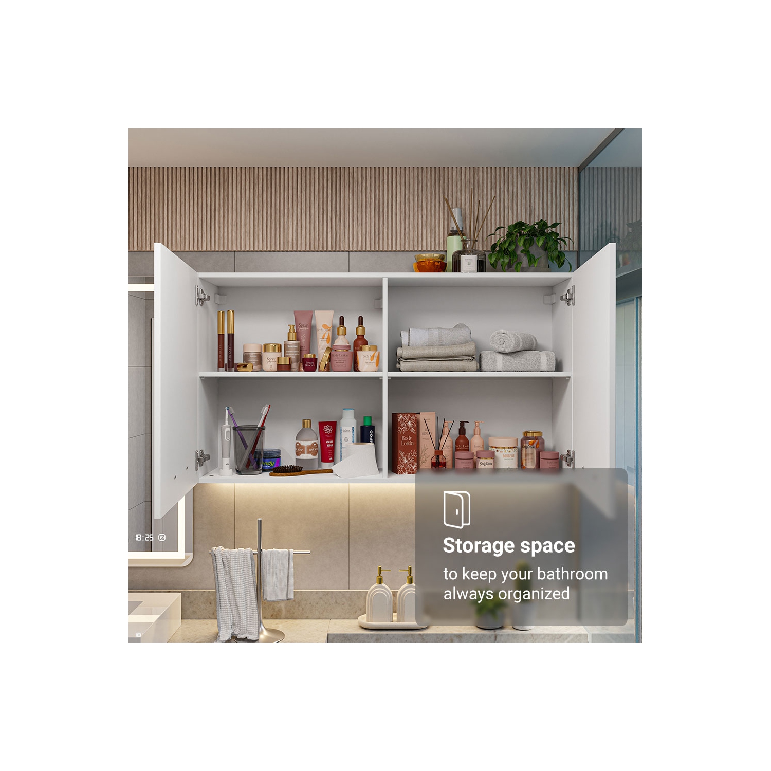 Madesa Bathroom Wall Cabinet with 2 Doors and Shelves Wooden Storage Unit for Toiletries, Towels, and Skincare Ideal for Bathroom Organization and