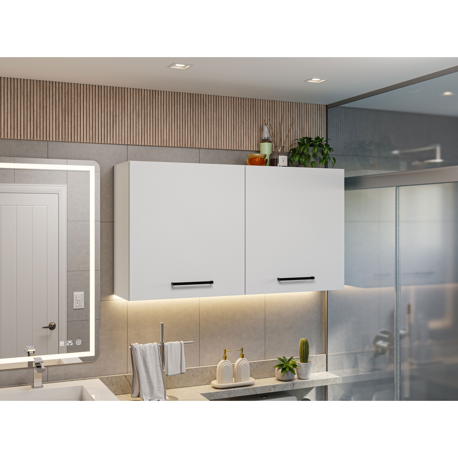 Madesa Bathroom Wall Cabinet with 2 Doors and Shelves Wooden Storage Unit for Toiletries, Towels, and Skincare Ideal for Bathroom Organization and