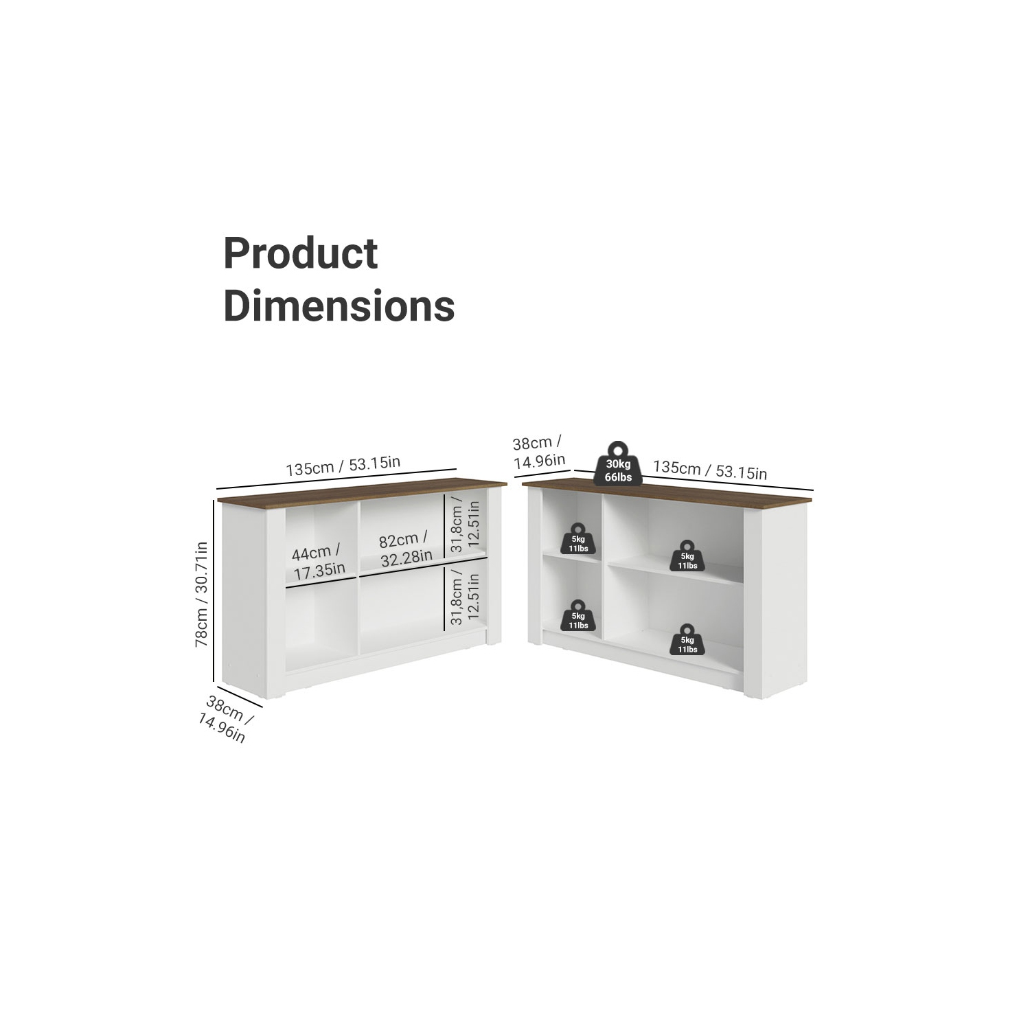 Madesa Kitchen Set 2 Buffet Cabinet with 6 Doors, Pantry Storage for Small Appliances, Utensils, Food Organization Wooden Unit - White