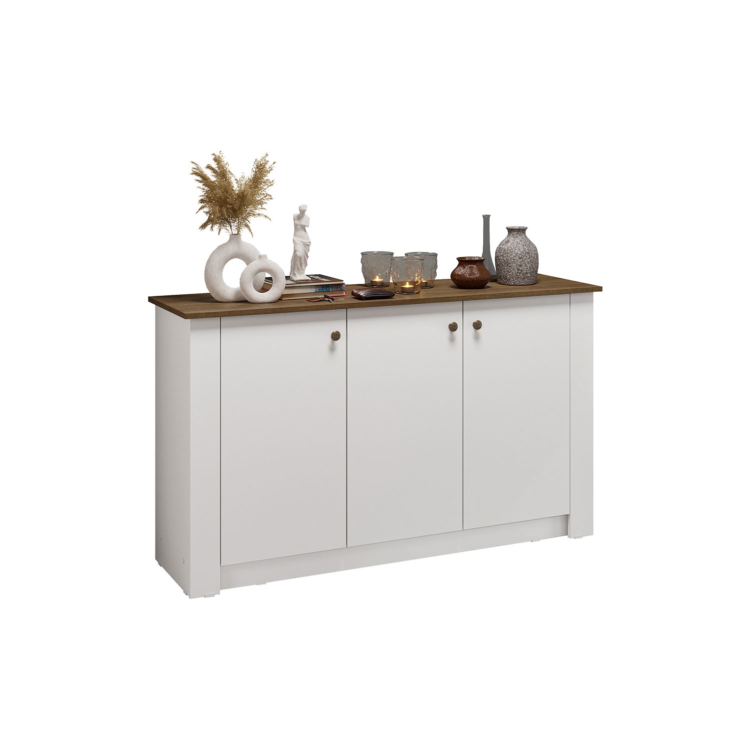 Madesa Entryway Storage Cabinet with 3 Doors – Wooden Cabinet Unit for Hallway, Living Room, or Foyer Ideal for Organizing Decor, Keys, and Everyday