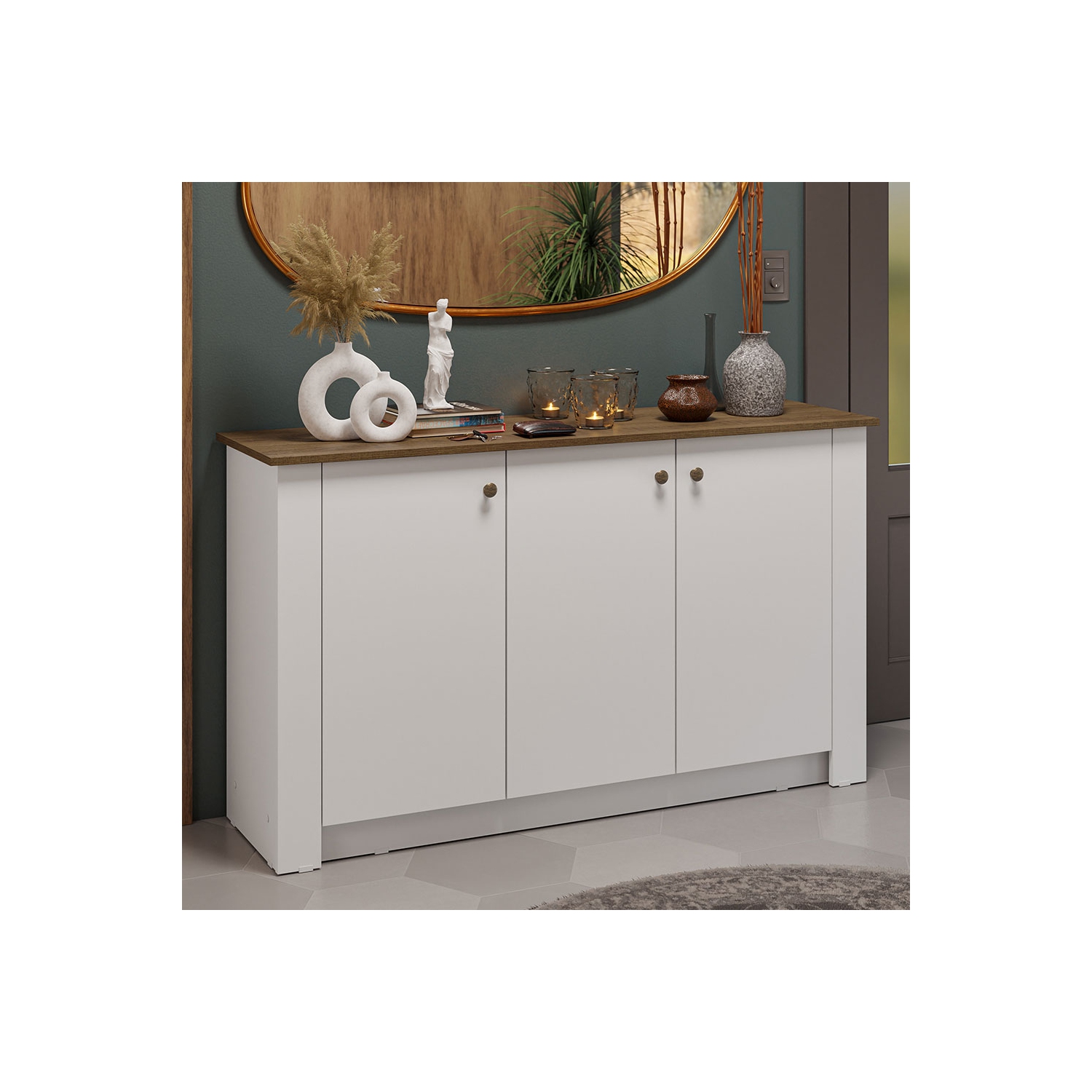 Madesa Entryway Storage Cabinet with 3 Doors – Wooden Cabinet Unit for Hallway, Living Room, or Foyer Ideal for Organizing Decor, Keys, and Everyday