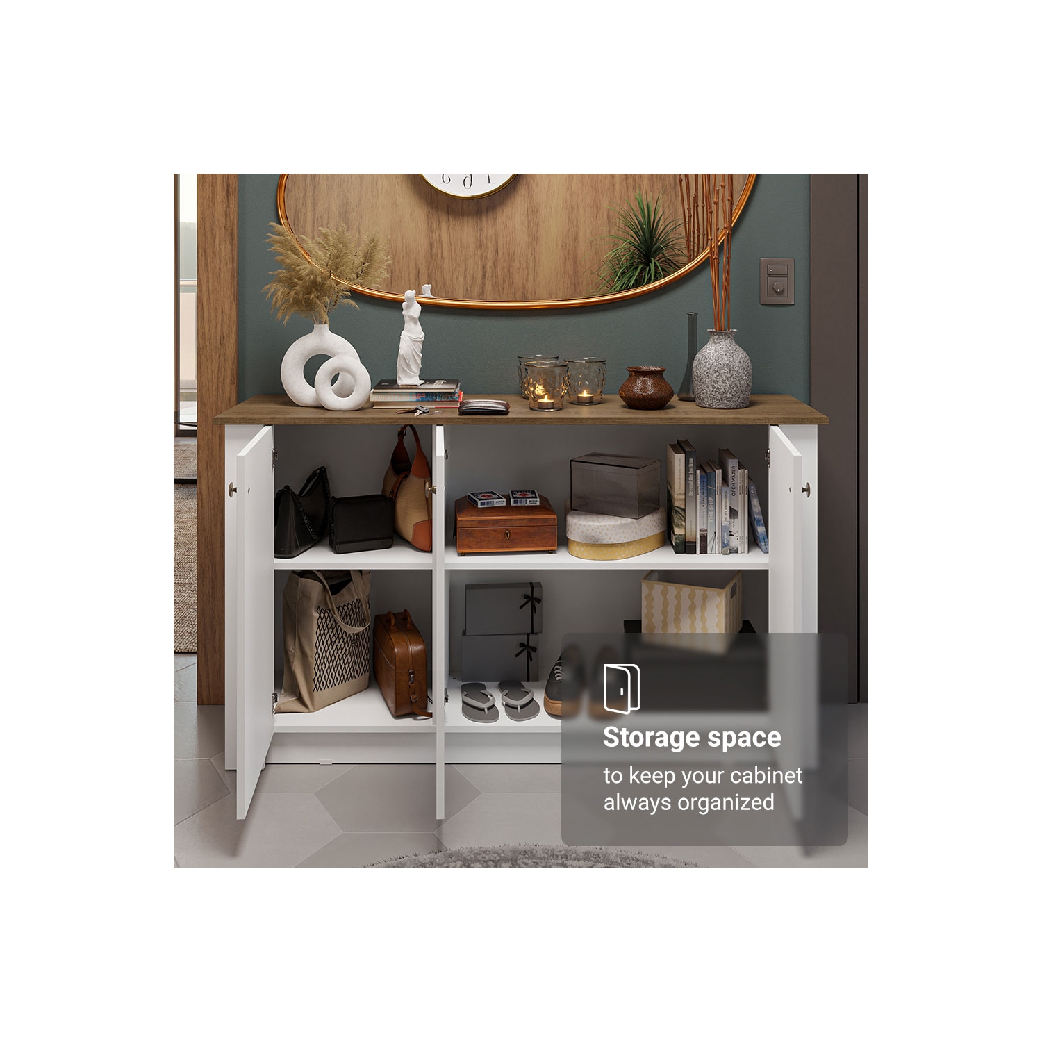 Madesa Entryway Storage Cabinet with 3 Doors – Wooden Cabinet Unit for Hallway, Living Room, or Foyer Ideal for Organizing Decor, Keys, and Everyday