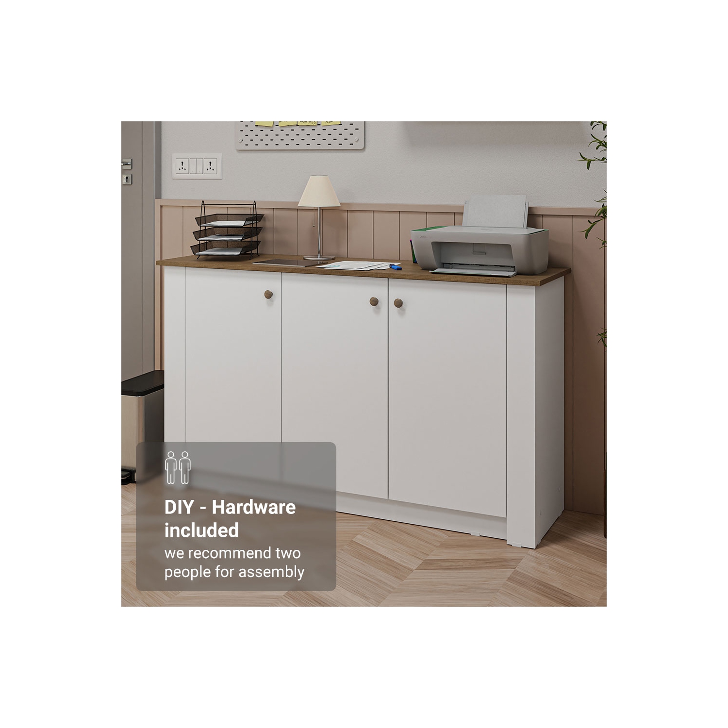 L'armoire de rangement de bureau Madesa avec 3 portes en bois pour fournitures de bureau, documents et imprimantes est idéale pour le bureau à