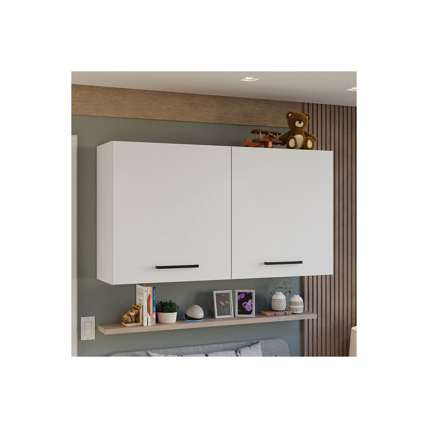 Armoire de rangement en bois à 2 portes Madesa pour chambre à coucher, meuble de rangement en bois pour literie, boîtes et ustensiles supplémentaires