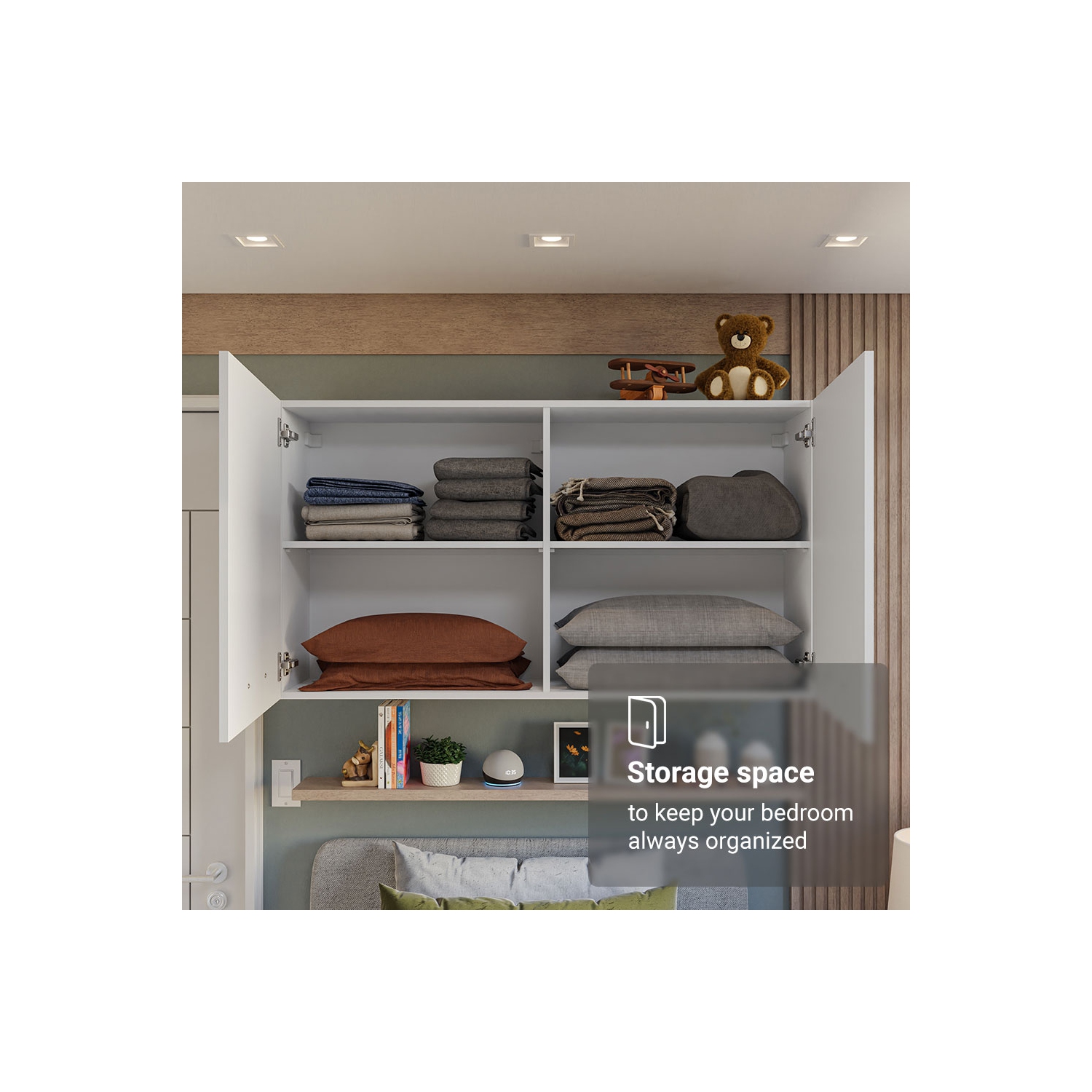 Armoire de rangement en bois à 2 portes Madesa pour chambre à coucher, meuble de rangement en bois pour literie, boîtes et ustensiles supplémentaires