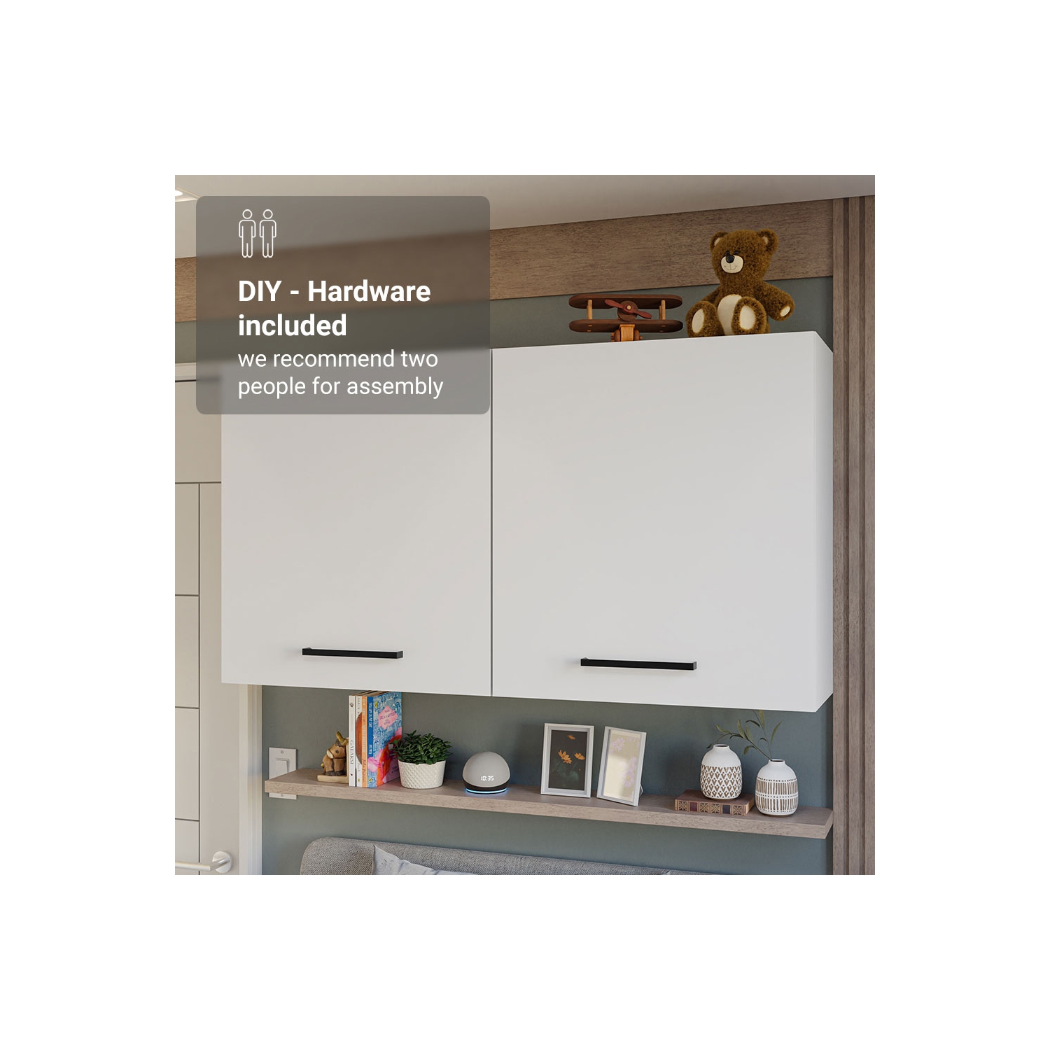 Armoire de rangement en bois à 2 portes Madesa pour chambre à coucher, meuble de rangement en bois pour literie, boîtes et ustensiles supplémentaires