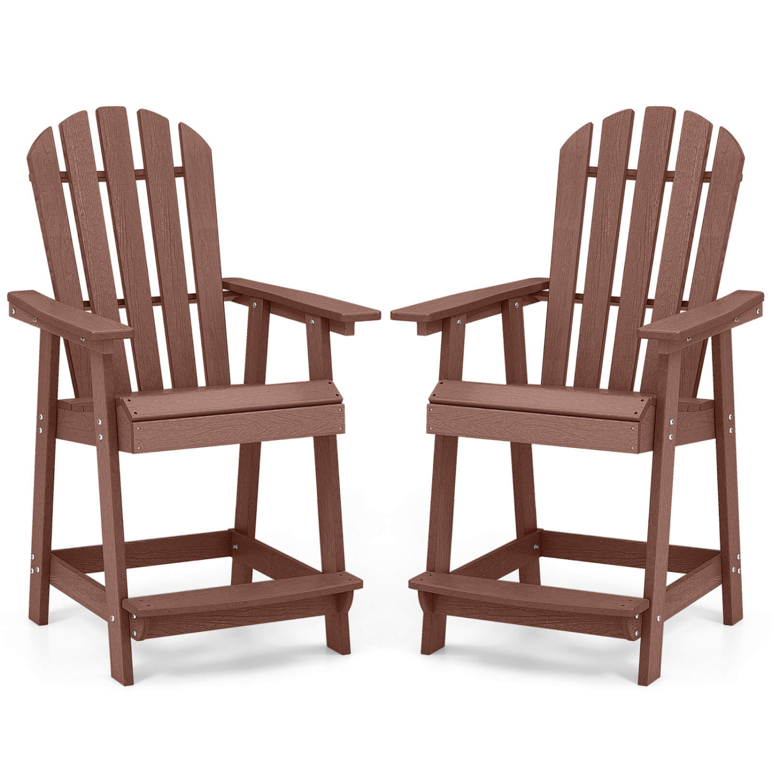 Costway – Tabouret de bar 2 PCS Chaise de patio en PEHD avec accoudoir repose-pieds Home intérieur brun extérieur