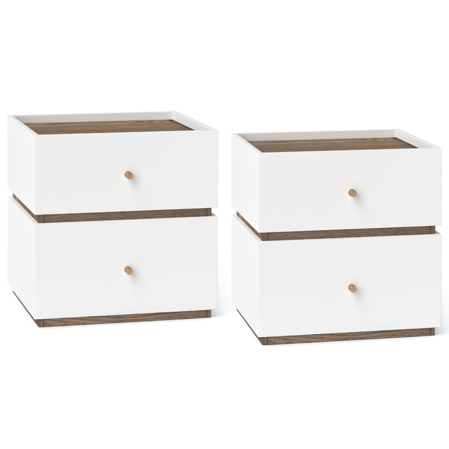 Costway 2 PCS 2-Drawer Nightstand Modern Bedside Table with Storag Raised Edge for Living Room
