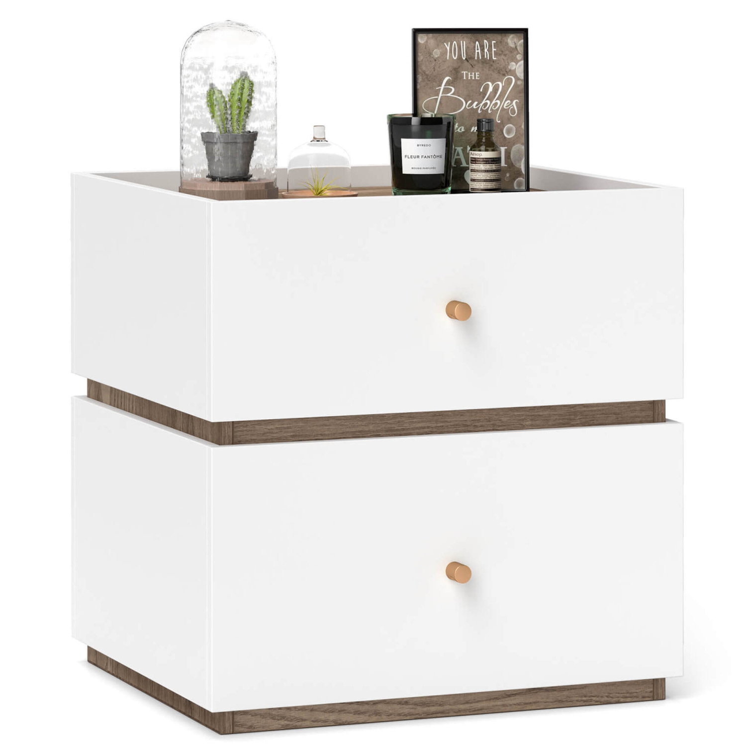 Costway 1 PCS 2-Drawer Nightstand Modern Bedside Table with Storag Raised Edge for Living Room