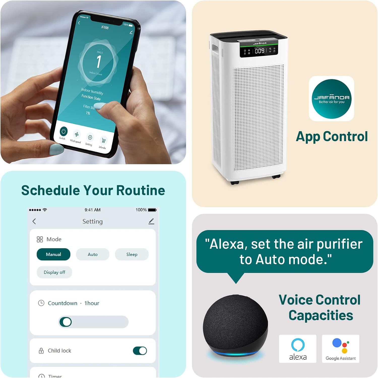 Purificateurs d'air Accueil Grande pièce 3800&nbsp;pi² Filtres HEPA véritables APPLICATION au charbon actif et Alexa Poussière de purificateur d'air
