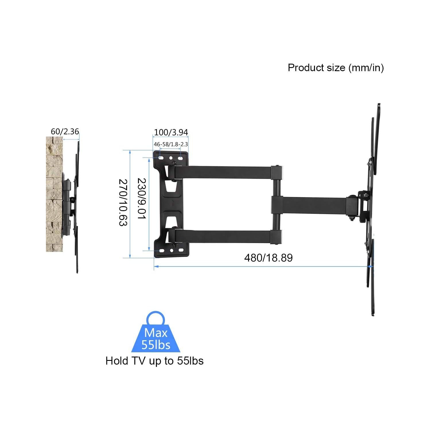 Adjustable TV Wall Mount up to 55lbs, Swivel and Tilt TV Arm Bracket for Most 23-55 inch LED, LCD Monitor and Plasma TVs VESA up to 400x400mm