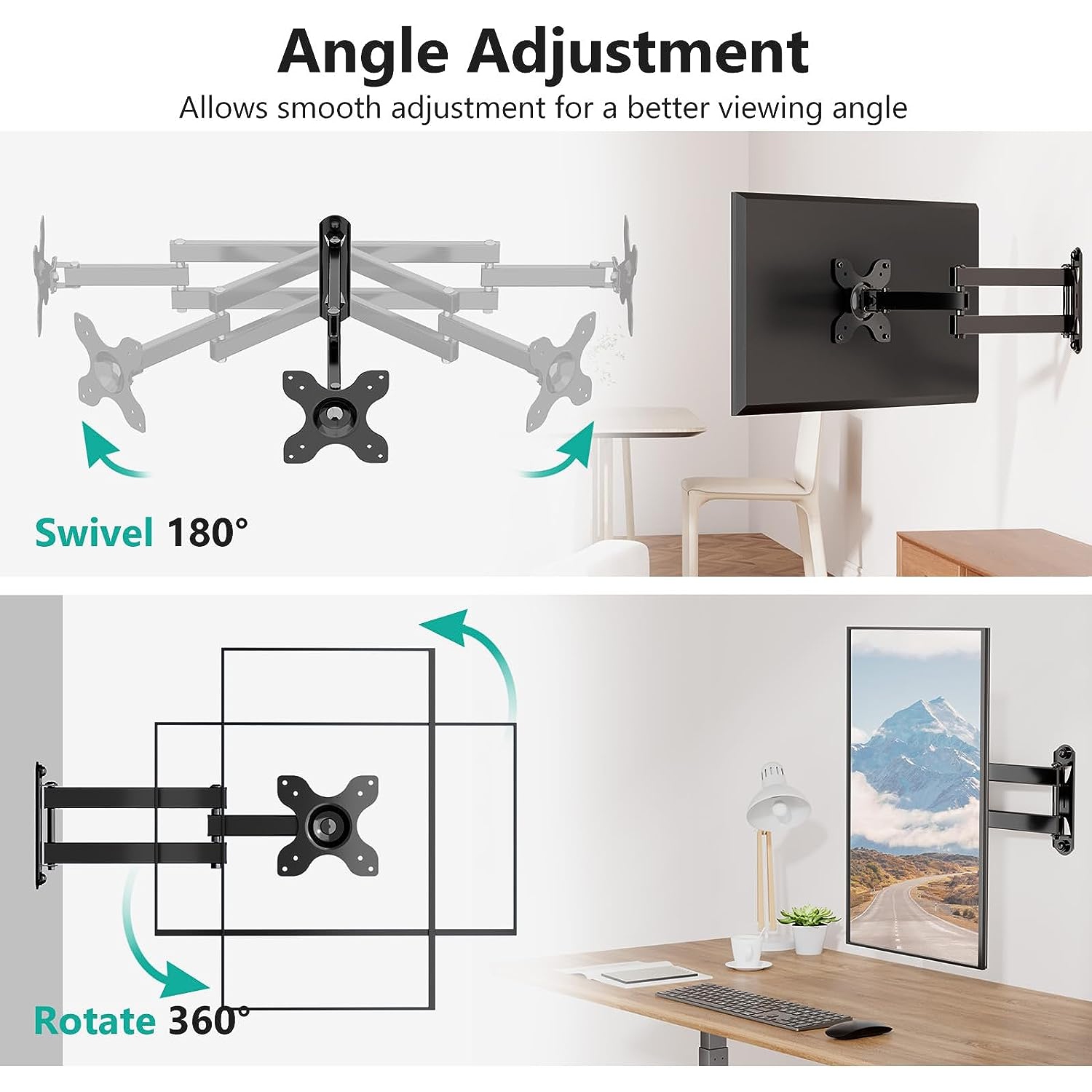 Black Wall Mount Swivel Tilt Rotate Full Motion TV Mount with Articulating 15" Extension Arm for 13-32 Inch LED LCD Flat Curved Screen TVs &