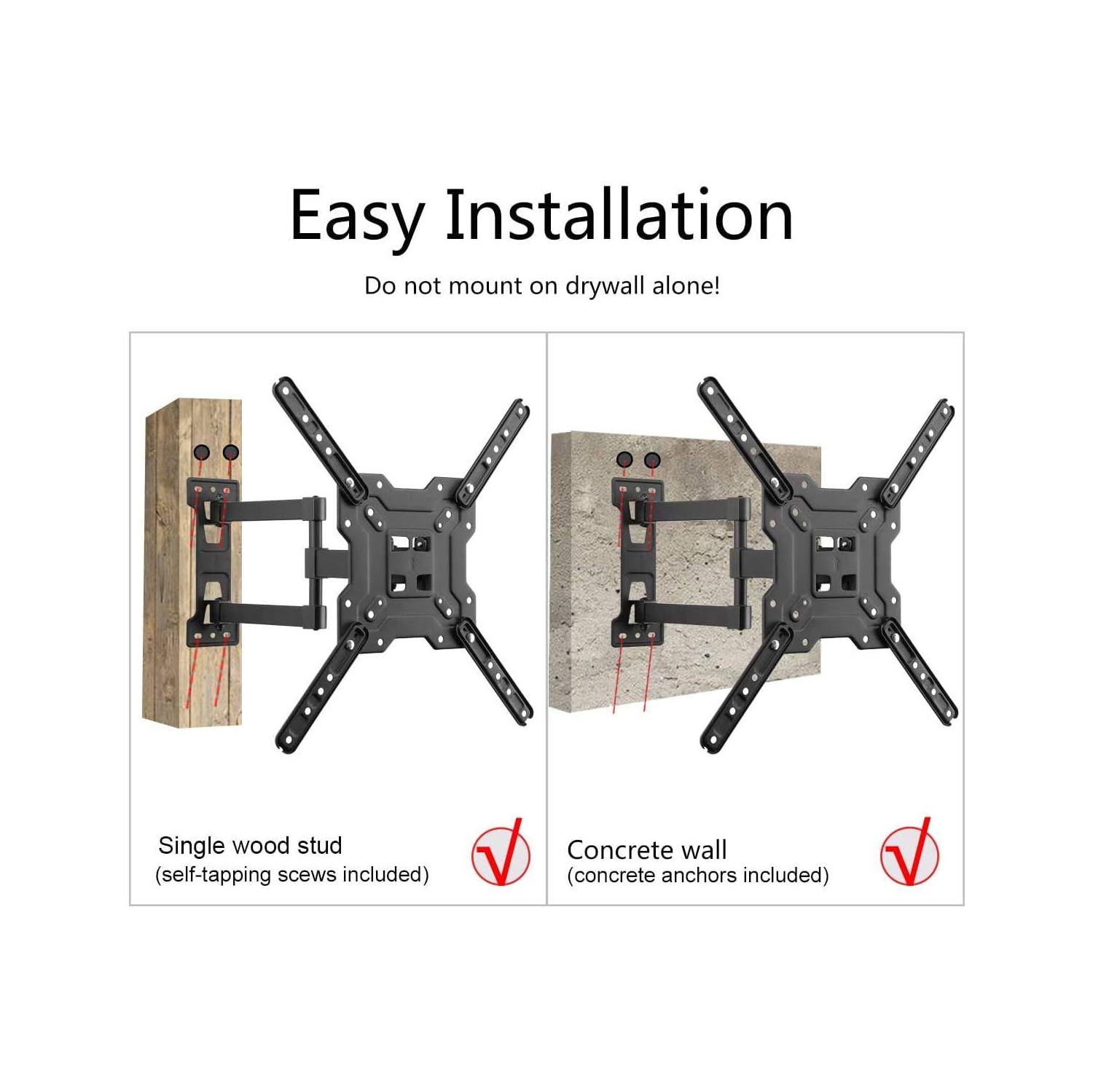 Adjustable TV Wall Mount Swivel and Tilt TV Arm Bracket for Most 32-55 inch LED up to 70lbs, LCD Monitor and Plasma TVs VESA up to 400x400mm
