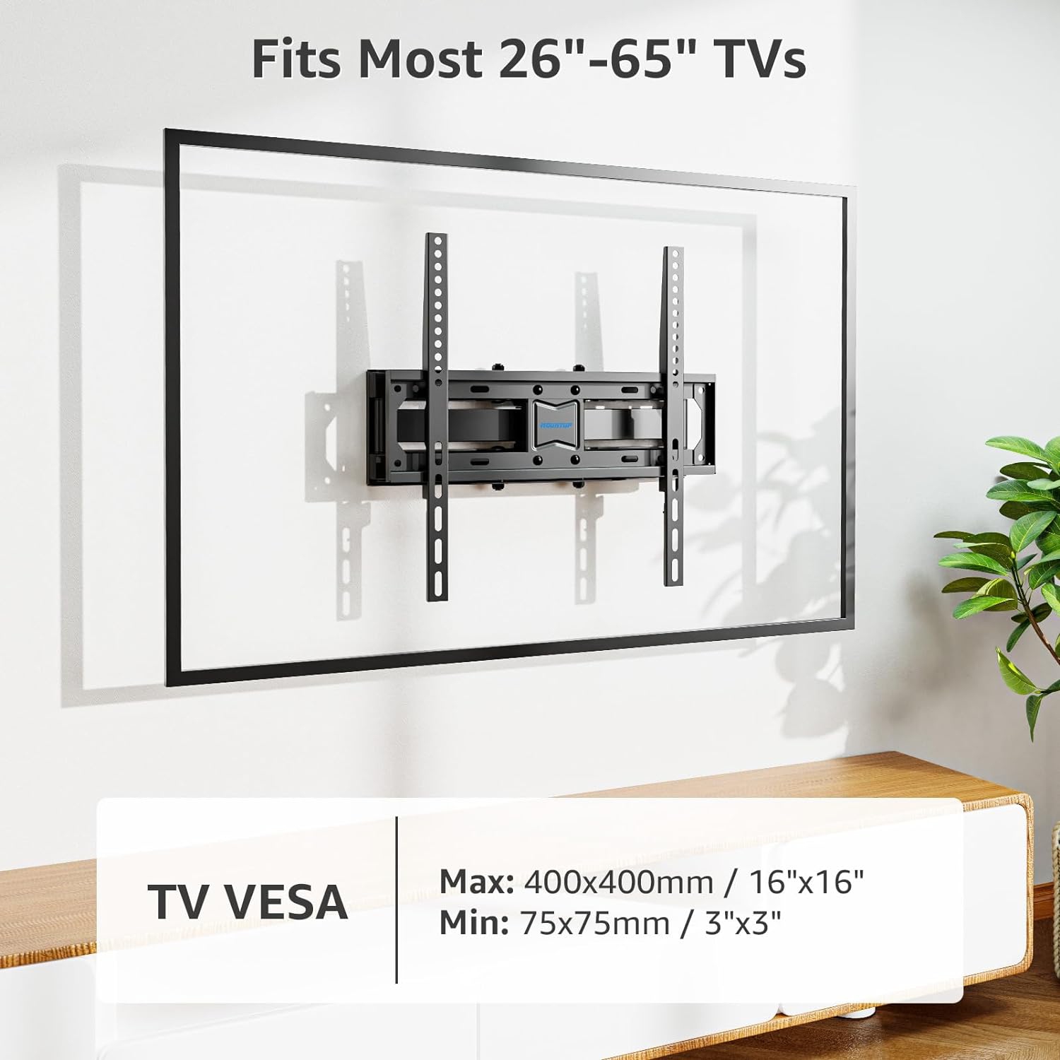 TV Wall Mount for 26-65 Inch Flat Curved LED LCD Screen TVs Full Motion TV Mount Holds up to 88lbs, Tilt Swivel Extension Wall Mount TV Bracket, Max