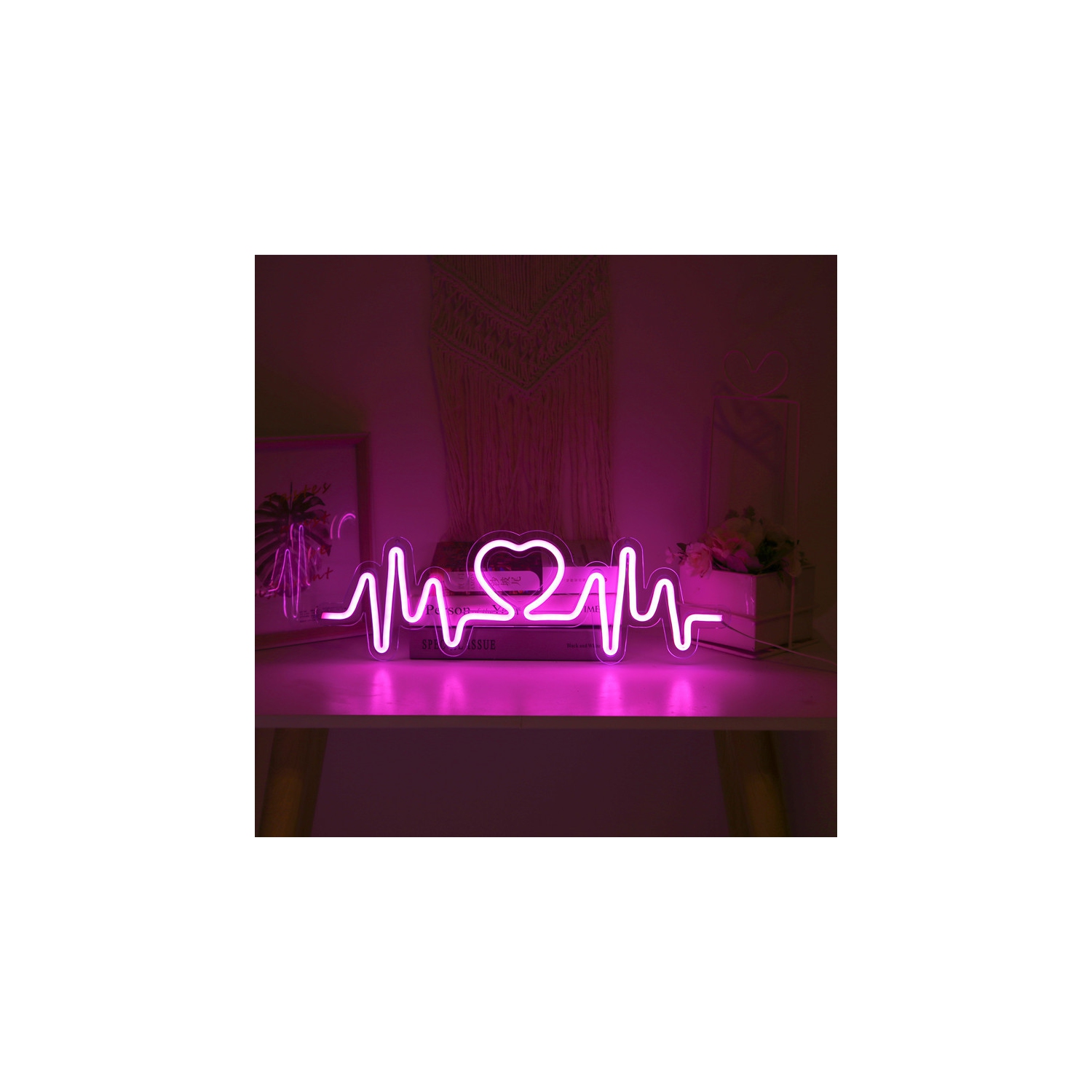 1-pcs USB Powered Heartbeat Pink Led Neon Signs Wall Light Love Logo Backplane Lighing Confession Decor