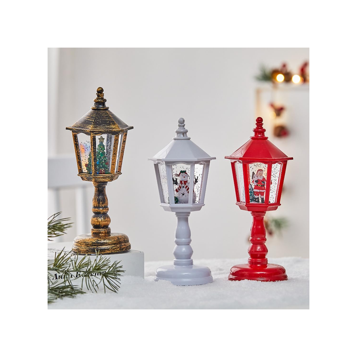 1-pcs Santa Claus Table Lamp Night Light with Hexagonal Cone Lampshade for Party Decoration Christmas Ornament