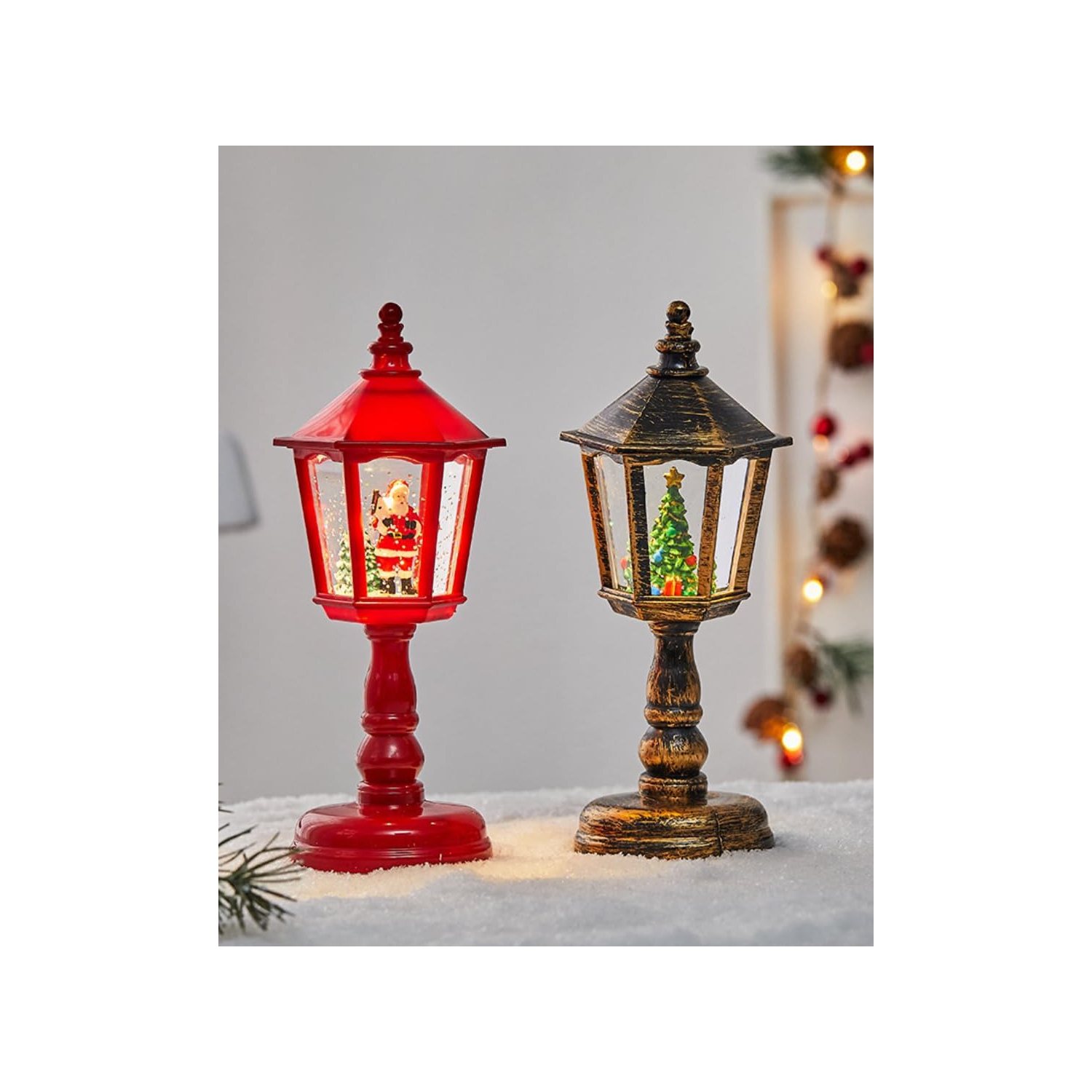 1-pcs Santa Claus Table Lamp Night Light with Hexagonal Cone Lampshade for Party Decoration Christmas Ornament