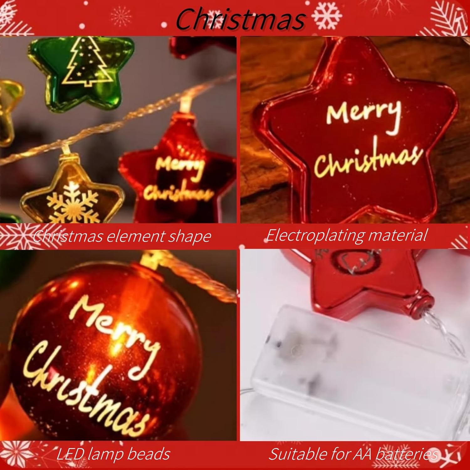 Jeu de lumières à 40 DEL de 19 pi, décoration d'arbre de Noël, lumières de fée étanches d'intérieur, ampoules de Noël scintillantes d'extérieur, à