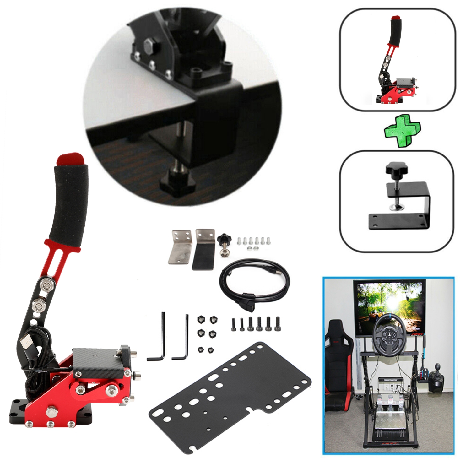 Frein à main USB3.0 14 bits pour le support de volant G27/G29 G920 PC rouge